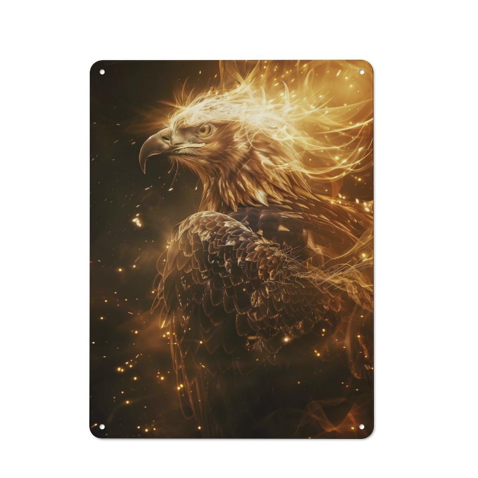 Junmoney Radiant Golden Eagle Metal Plaque 40X30cm With For Garage Wall, Vintage Decor, For Vintage Wall Decor Fans, For Metal Sign Collectors
