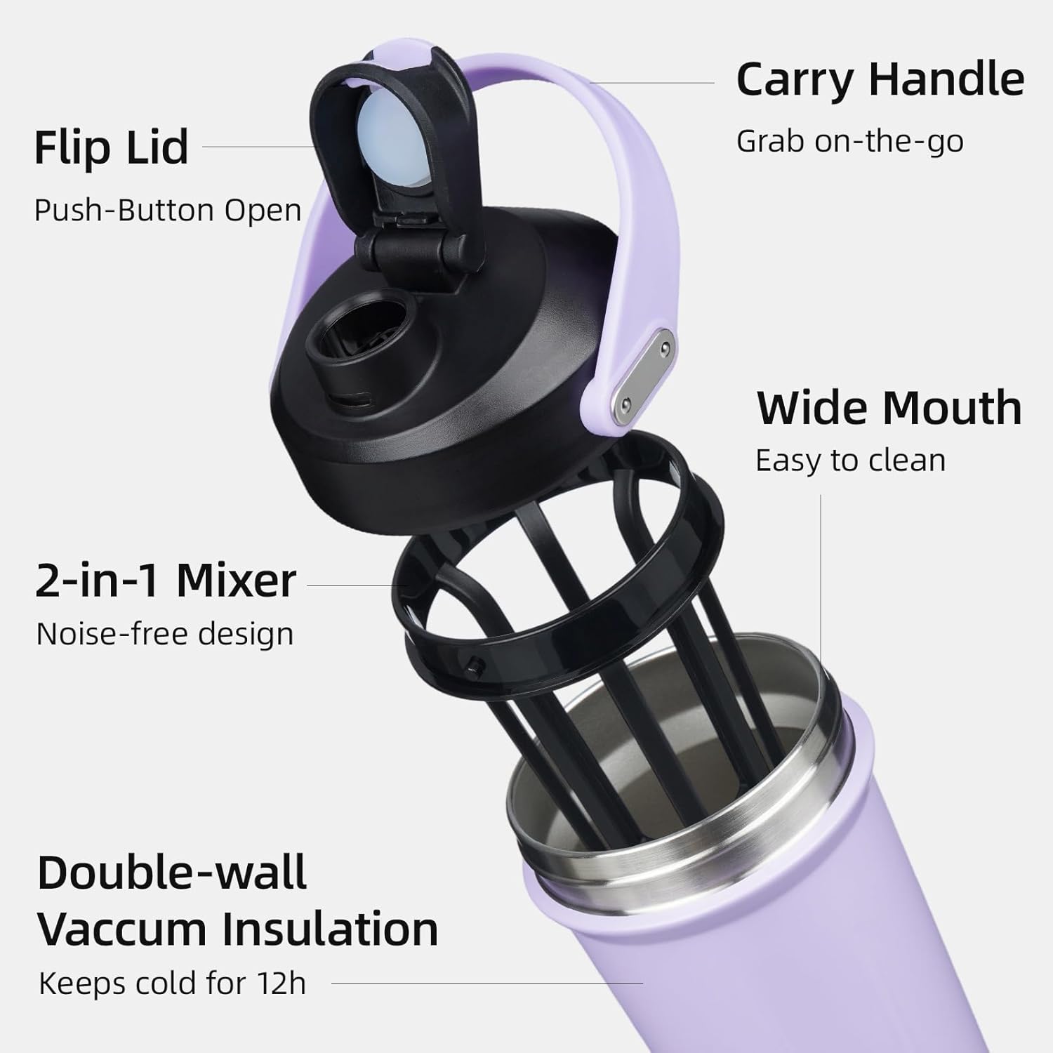 BJPKPK 25 oz Insulated Tumbler with Handle Stainless Steel Shaker Water Bottle for Protein Mixes Purple - Image 4