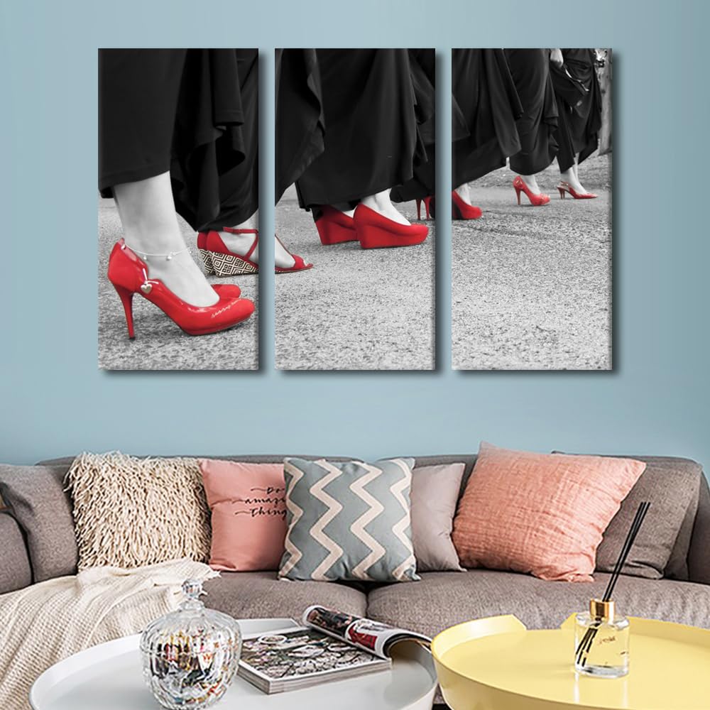 Amazon.com: 3 Piece Canvas Wall Art Red Shoes with Black Dresses Posters  and Prints Black and White Photo with Color Pop Prints on Canvas, Wooden  Framed Stretched Ready to Hang, 60