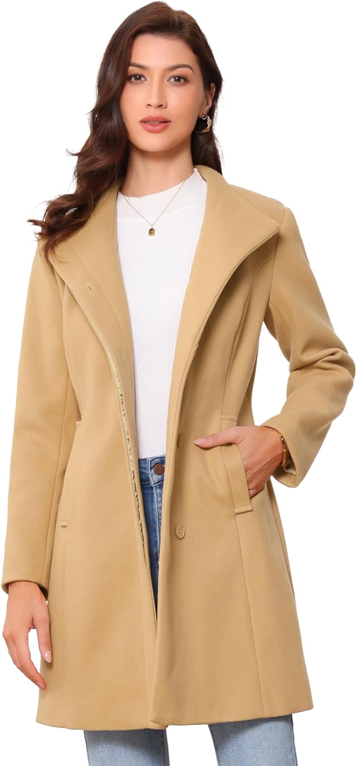 Allegra K Peacoat Coat for Women's Wrap Collar 2024 Winter Trench Coat