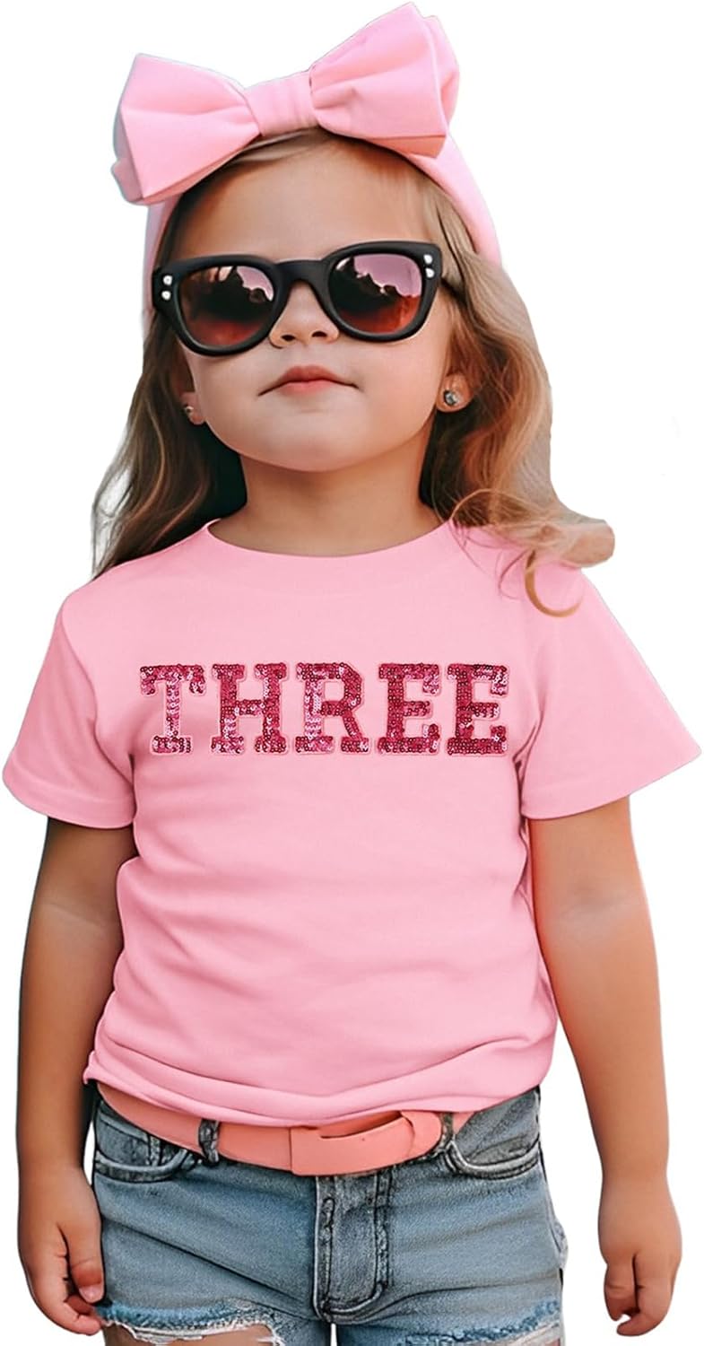 GLIGLITTR Toddler Baby Girls Birthday Shirt 2nd 3rd 4th 5th Bday Party Tshirt Outfit Sequin Glitter Two-Five Embroidered Tops