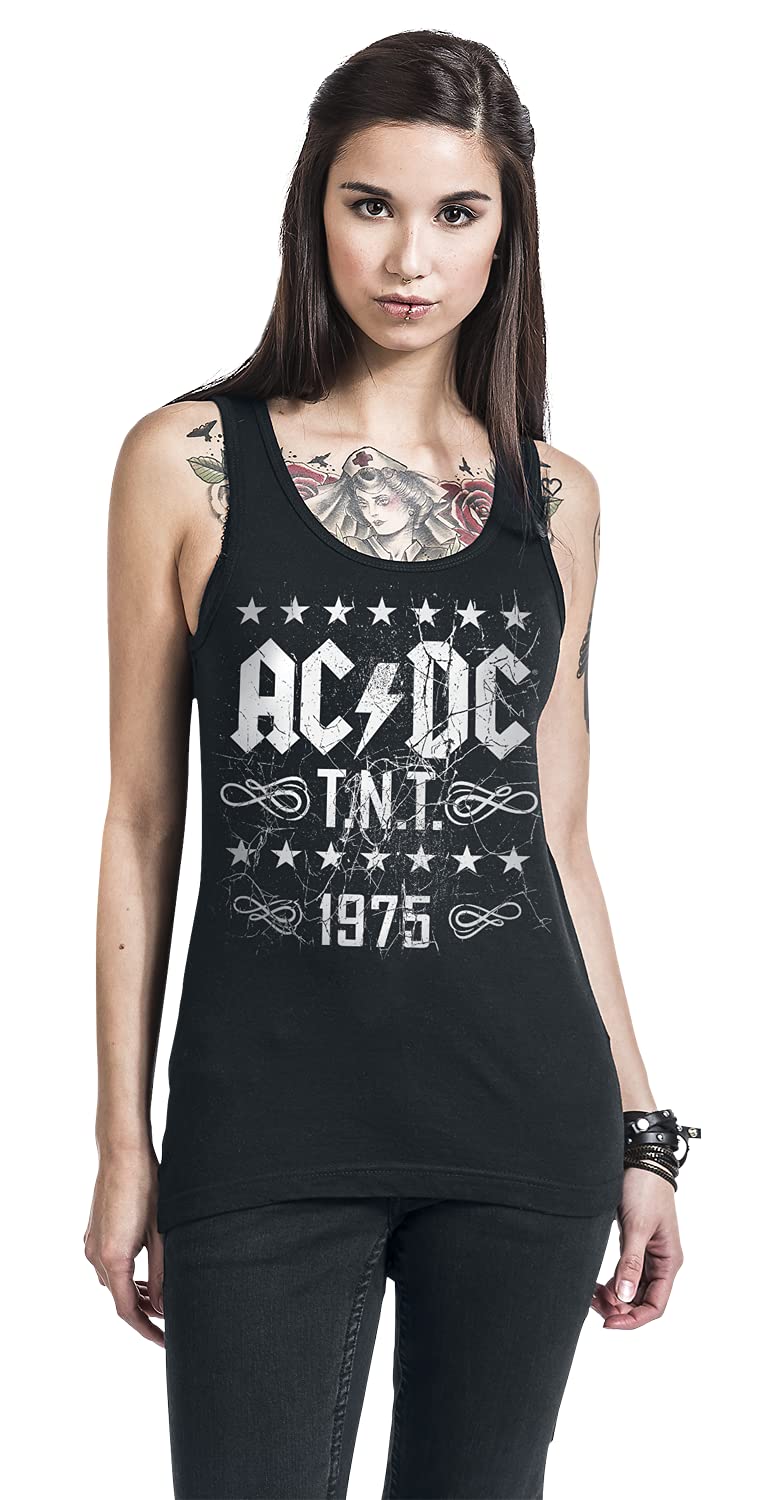 AC/DC T.N.T. 1975 Femme Top Noir 100% Coton Regular/Coupe Standard