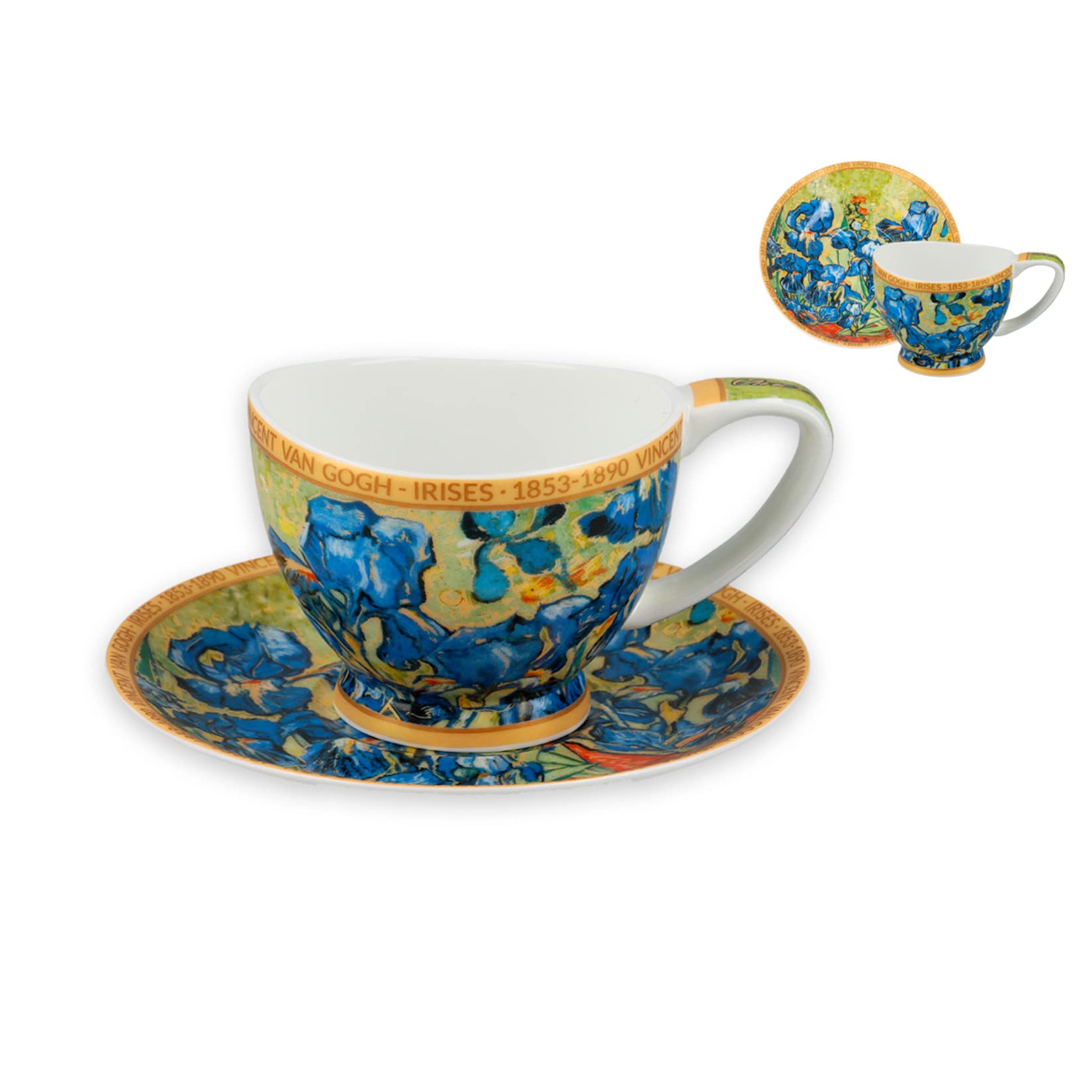 CARMANI - Espressotasse und Untertasse aus Keramik mit Vincent Van Gogh, Irises 100 ml
