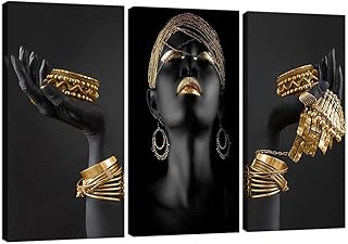 HJL Art Black Gold Wall Decor Pictures African American Wall Art Canvas ...