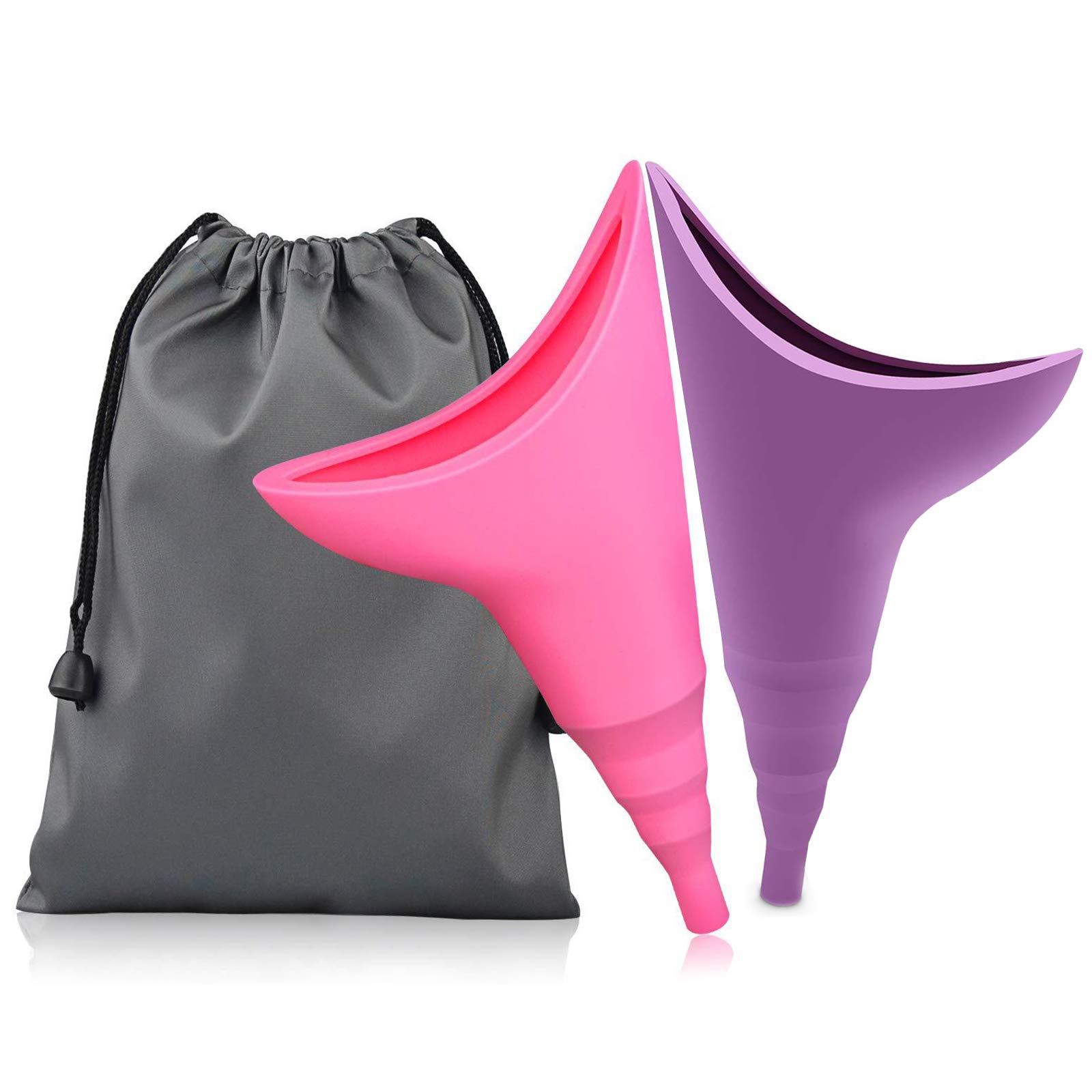Female Urination Device，Women Pee Urine Funnel Urinator with Drawstring Bag，Women's Stand Up Pee Urinal Portable for Travel, Camping, Hiking, Outdoor Activities（2 Pieces）