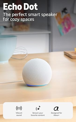 Amazon Echo Dot (newest model) - Vibrant sounding speaker, Designed for Alexa+, Great for bedrooms, dining rooms and offices, Glacier White