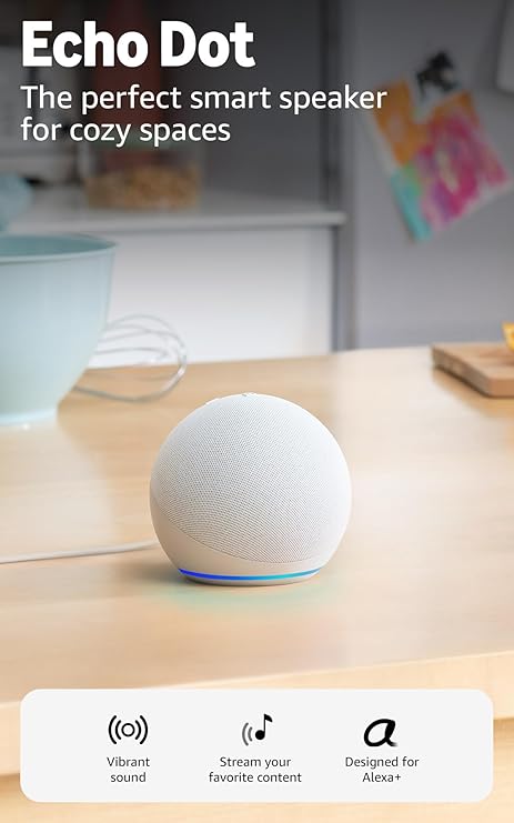 Amazon Echo Dot (newest model) - Vibrant sounding speaker, Designed for Alexa+, Great for bedrooms, dining rooms and offices, Glacier White
