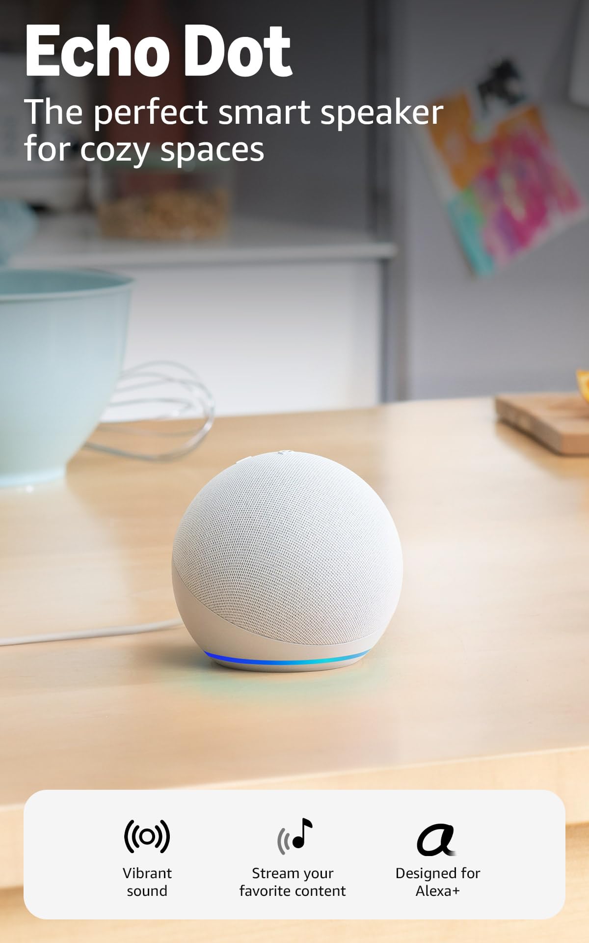 Amazon Echo Dot (newest model) - Vibrant sounding speaker, Designed for Alexa+, Great for bedrooms, dining rooms and offices, Charcoal: Glacier White Device only