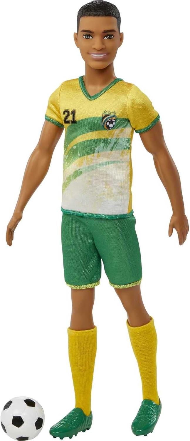 Barbie Careers Ken Fashion Doll & Accessory, Soccer Player with Short Cropped Hair, #21 Uniform, Tall Socks, Cleats & Ball