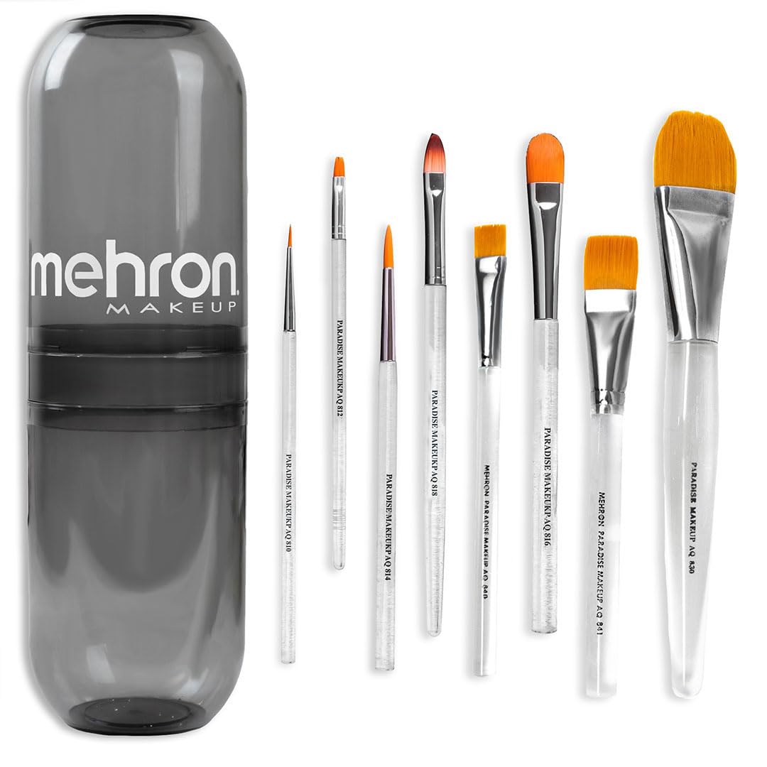Mehron Makeup Paradise 8 Piece Brush Set Face & Body Paint Brush Kit | 8pc Professional-Grade Brushes Designed for the Flawless Application of Water-Activated Paints. Brush Holder Included. product thumbnail 2