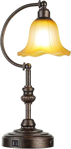 Miniatura 1 de RORIA Touch Farmhouse - Lámpara de mesa para sala de estar, lámpara de mesa de noche rústica regulable de 3 vías con puertos USB A+C, lámpara retro