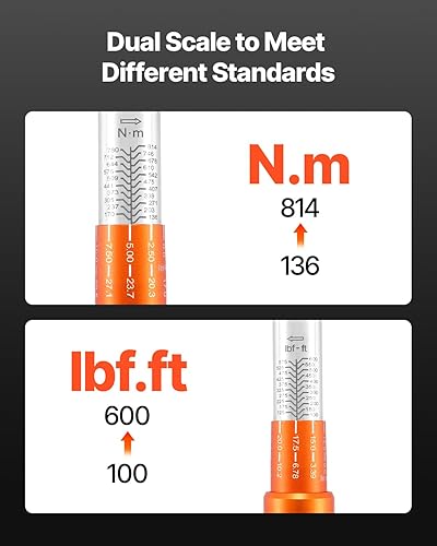 Miniatura 99 de VEVOR Llave dinamométrica de clic de 1/2 pulgada 25-250ft.lb/34-340n.m, juego de llaves dinamométricas ajustables de doble dirección, juego