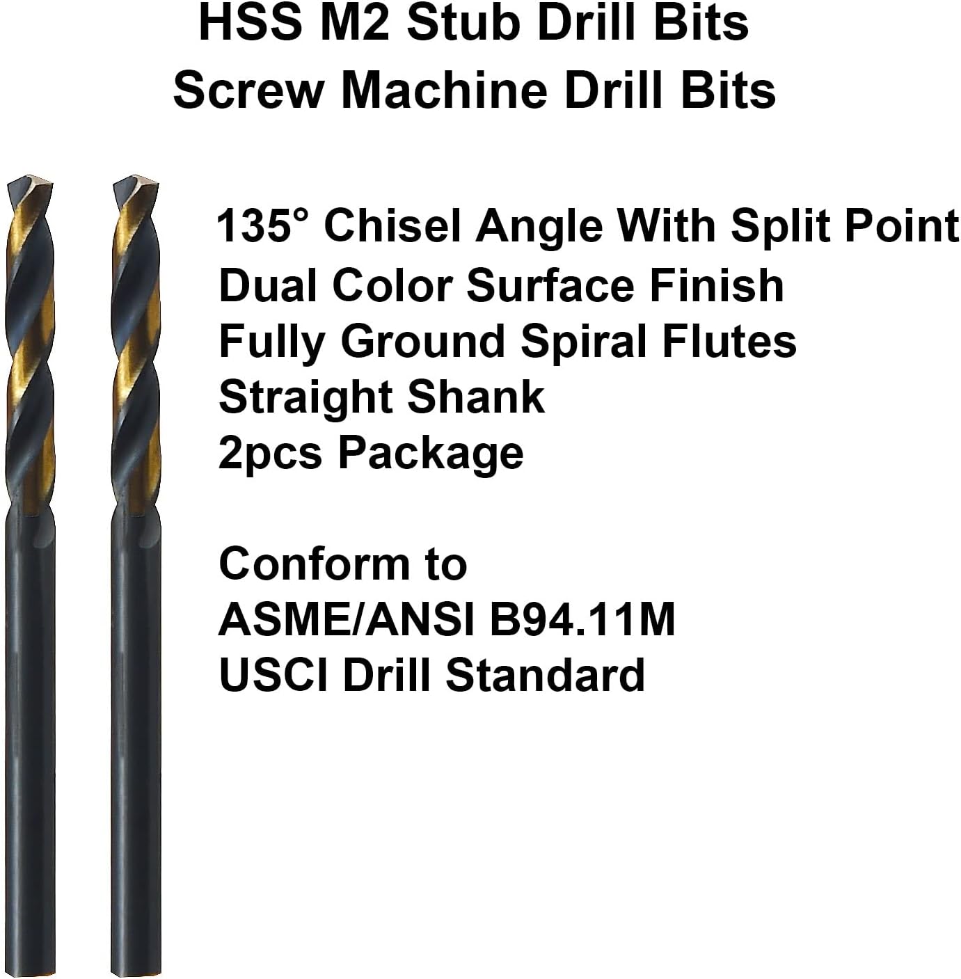 MAXTOOL 1/16" 2pcs Identical Screw Machine Drills HSS M2 Twist Stub Drill Bits Black & Bronze Fully Ground Straight Shank Short Drills; SMF02H10R04P2