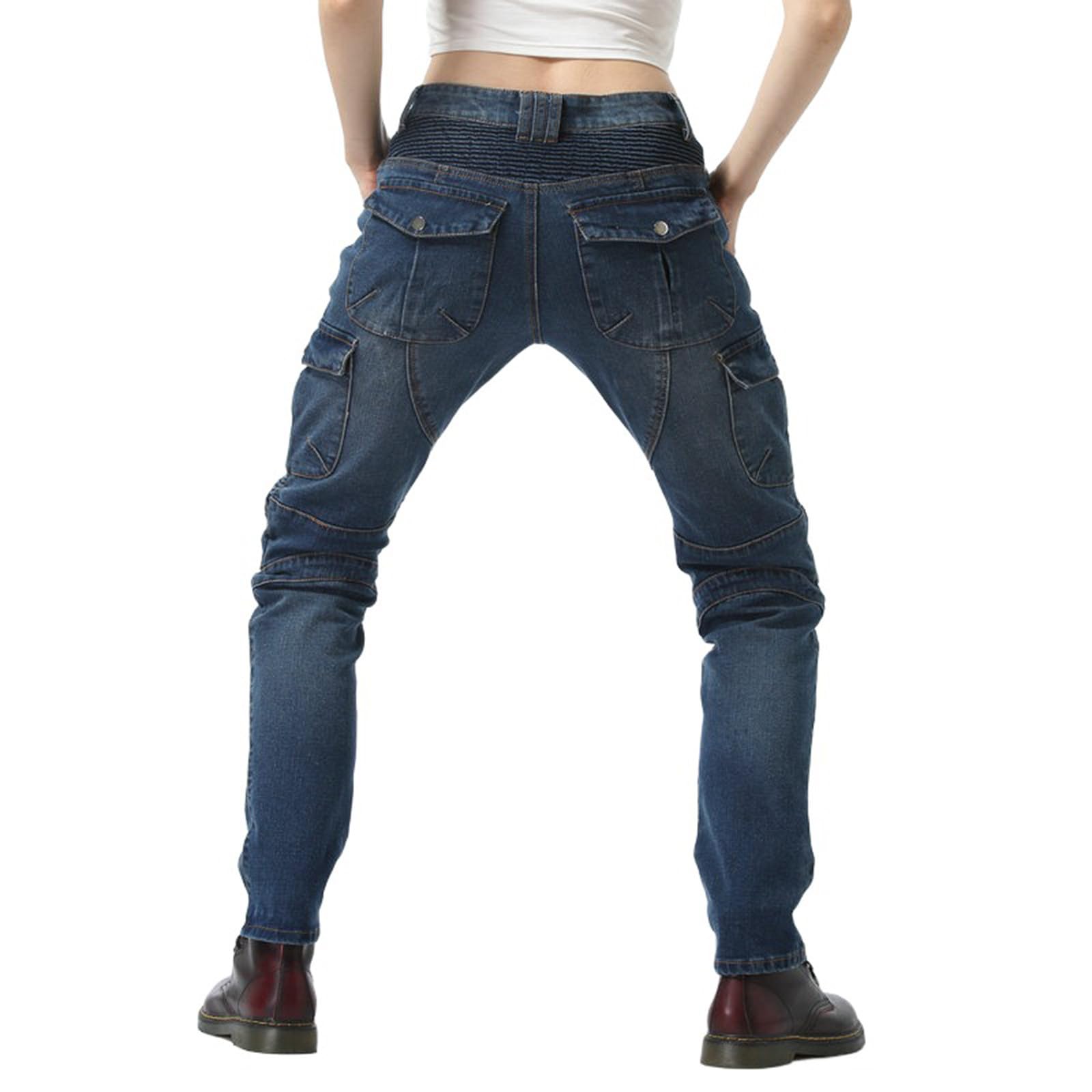 Generisch Pantalones vaqueros de moto para mujer, ajustados, con protectores, protectores de rodilla y cadera, modishes biker pantalones para mujer pantalones vaqueros elásticos vaqueros vaqueros de