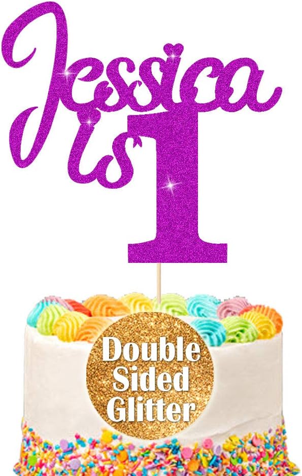 1st Birthday Cake Topper | Personalised 1 2 3 Cake Topper | Happy Birthday Decorations | Double Sided Glitter Card Any Name Age Customized - Multicolour Glitter Cake Decoration(Purple)