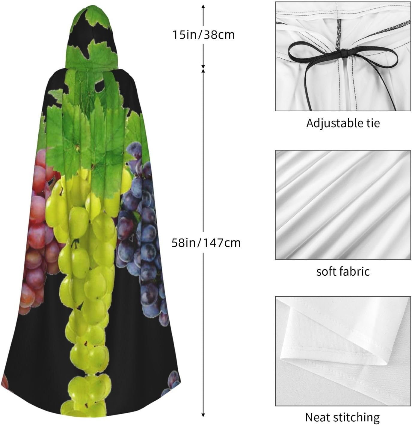 SSIMOO Grape Enchanting Adult Hooded Cape for Halloween and Party Costumes-Fashionable Women's Robes,Capes