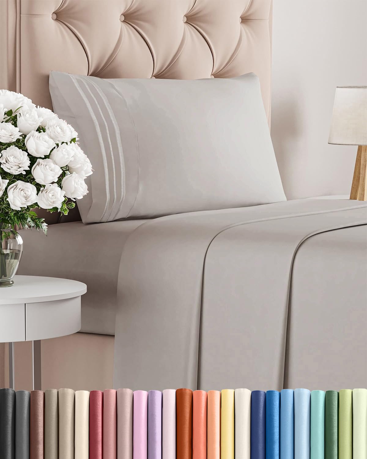 Twin XL Size 3 Piece Sheet Set - Comfy Breathable & Cooling Bed Sheets Set - Hotel Luxury Bedding for Women, Men, Kids, Teens, Boys & Girls - Deep Pockets, Soft, Wrinkle Free - Oeko-Tex - Light Grey