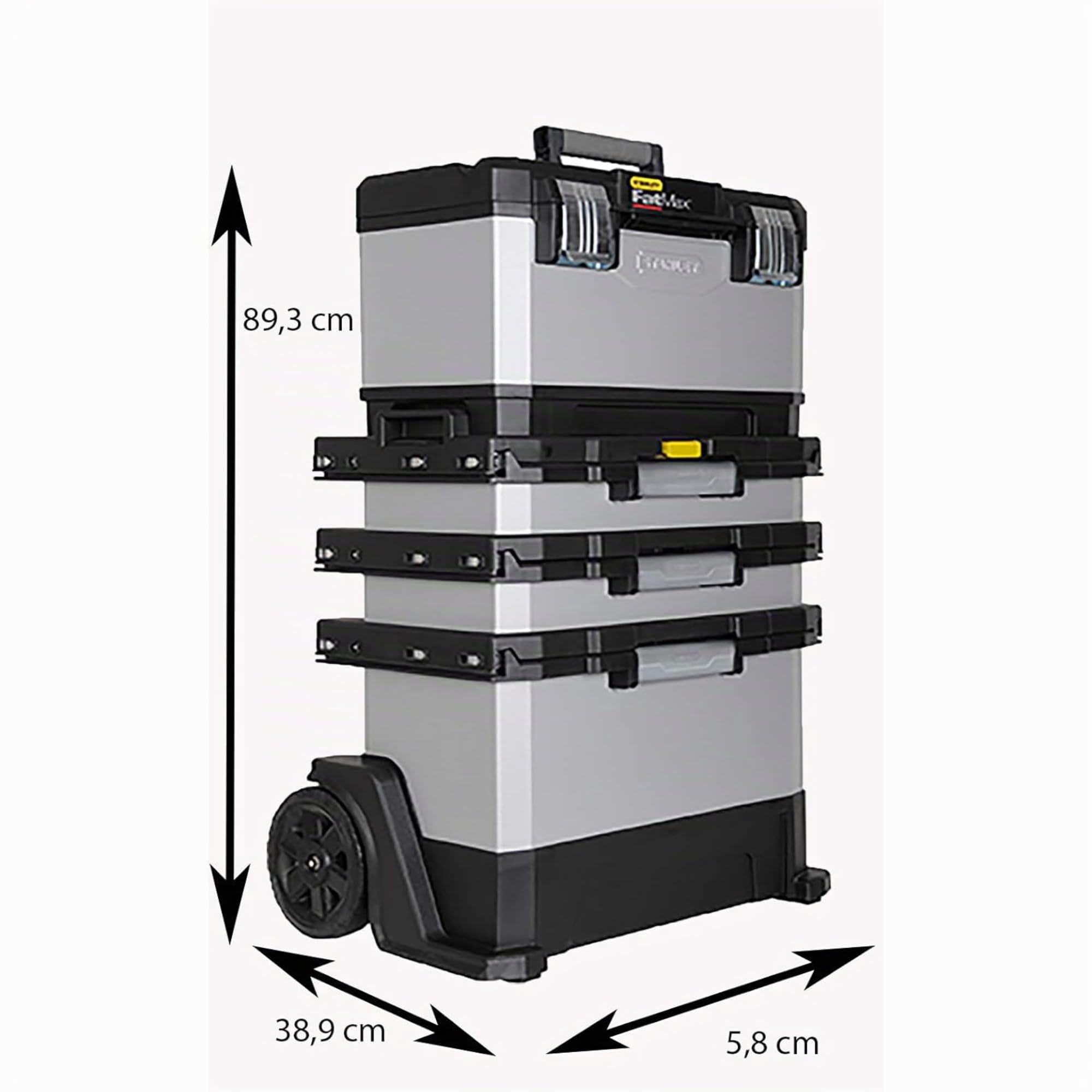 STANLEY FATMAX Taller Móvil Metálico, Carro de Herramientas, Caja Versátil para Piezas Pequeñas y Grandes, Ruedas 17cm, Cierres Metálicos Antioxidantes, 1-95-622