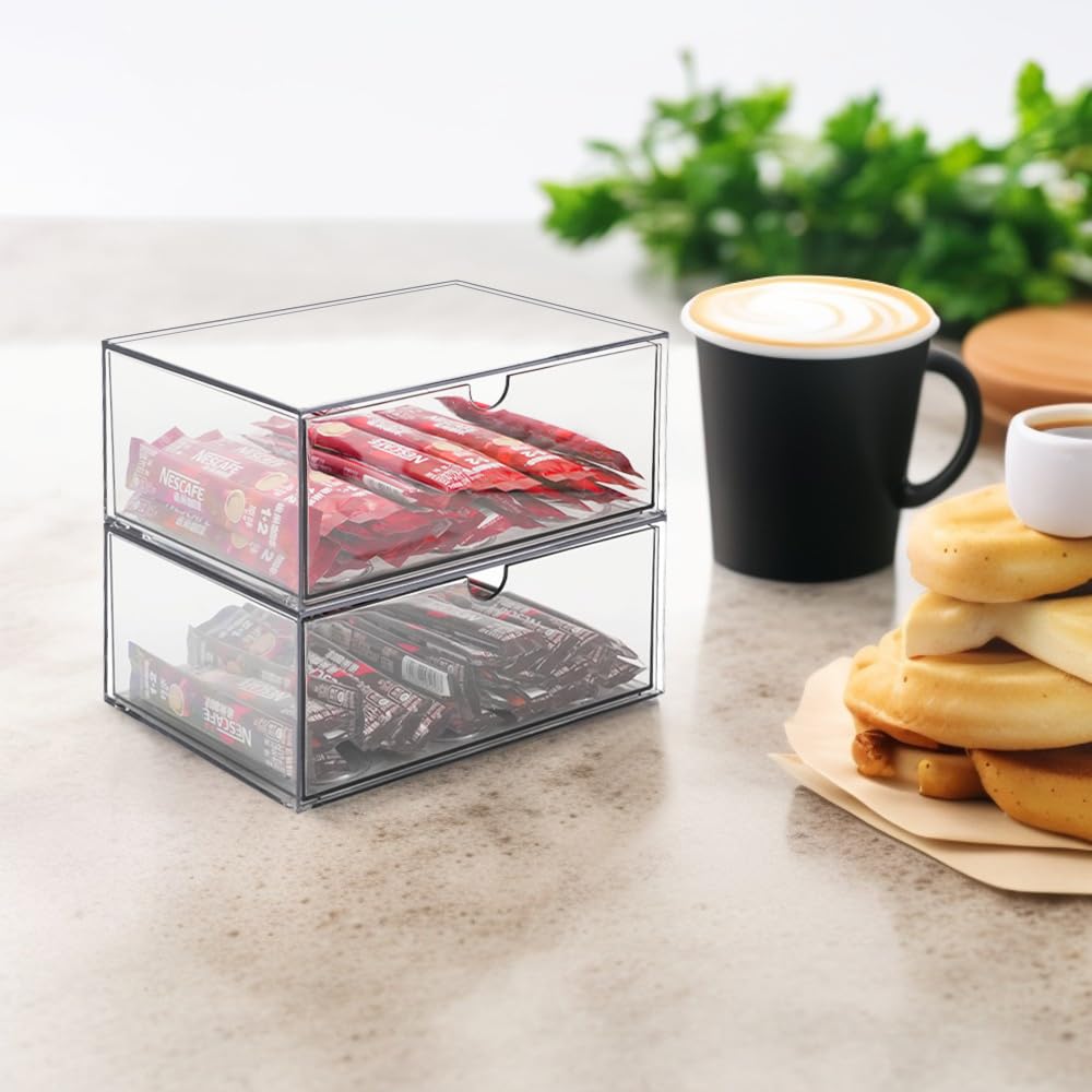 4 Piezas Organizador de Cosméticos Apilable, para Cosméticos, Baño | Organizador de Maquillaje Acrílico Transparente, Cajón de Almacenamiento de Escritorio, Vitrina Acrílica