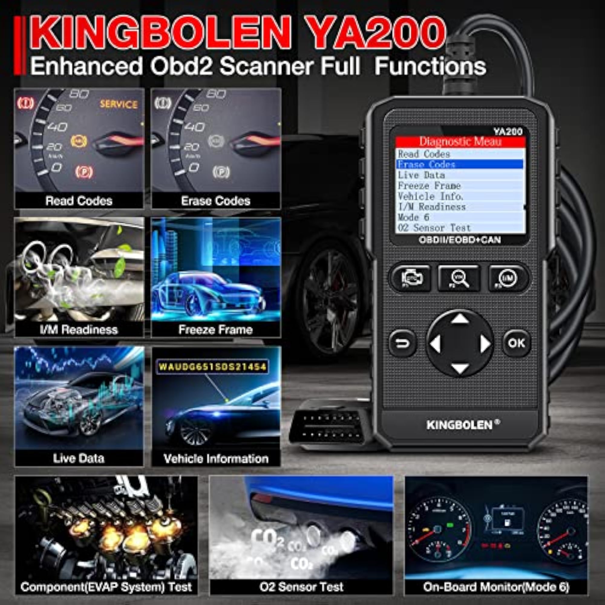 YA200 OBD2 Scanner, Car Code Reader with Voltage Test