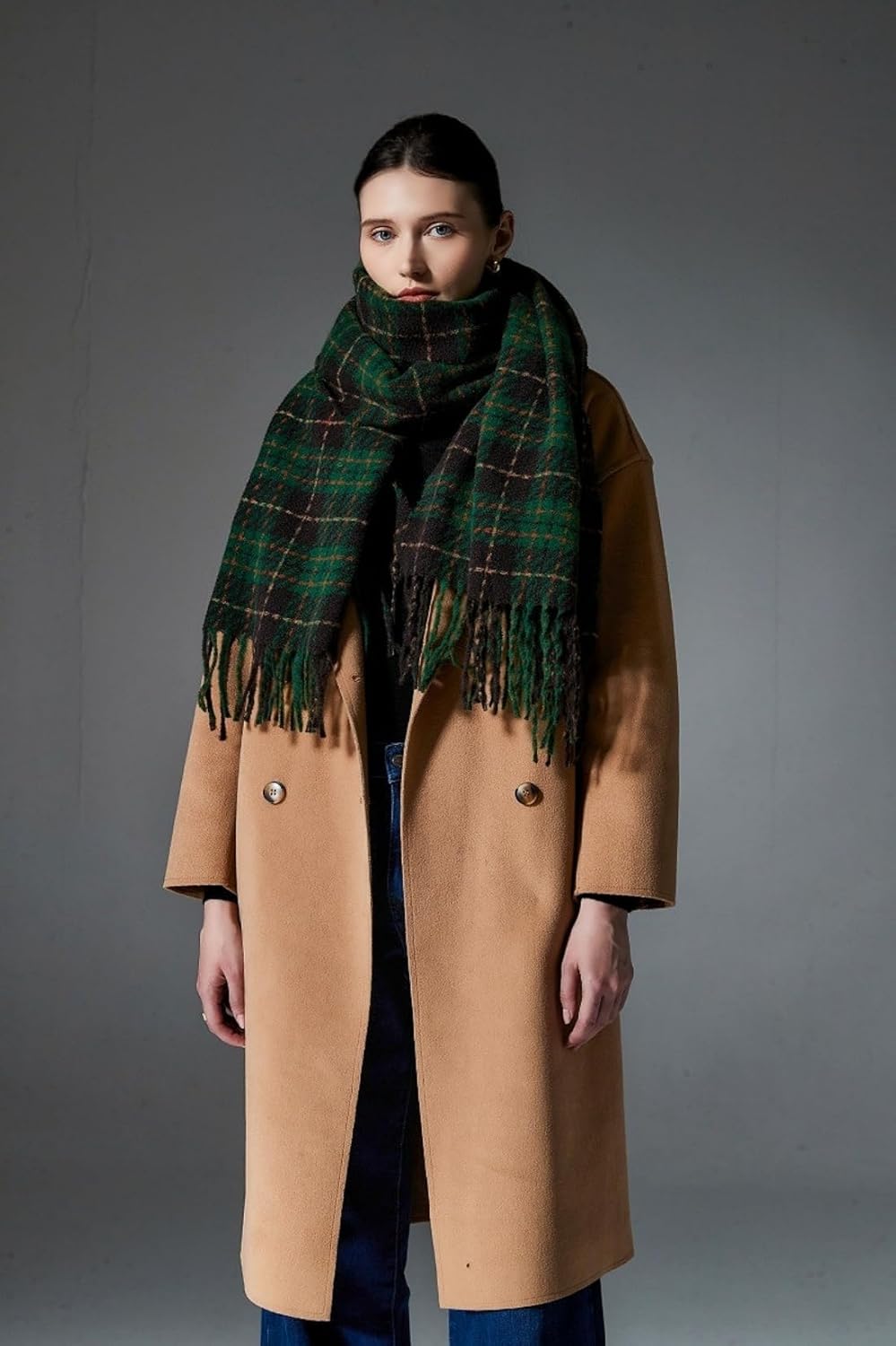 Wander Agio Winter Women Warm Scarf Long Shawl Large Scarves Cold Weather Thicker Blanket Wrap Colour Plaid Stripe - Image 2