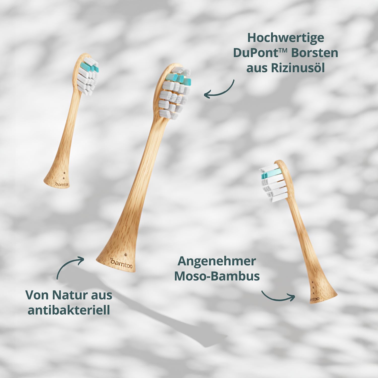 Ersatzköpfe Schallzahnbürste - Effektive Pro 3D Borsten & nachhaltiges Bambus-Holz - Passend für KOA V2 Schallzahnbürste - 3x3 Stück
