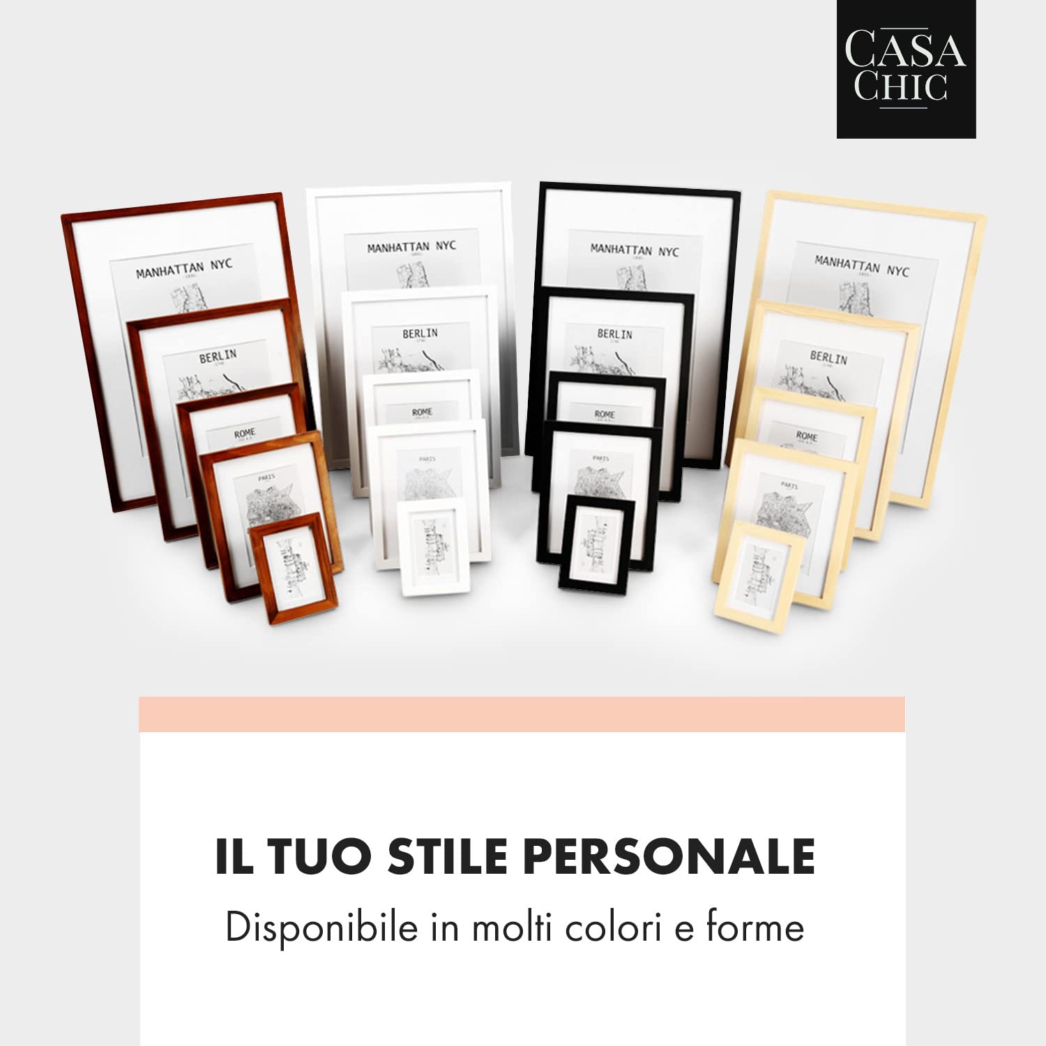 Casa Chic Cornice Portafoto 27x22 Cm In Metallo E Vetro – Con Passepartout Per Foto 13x18, Da Tavolo O Parete