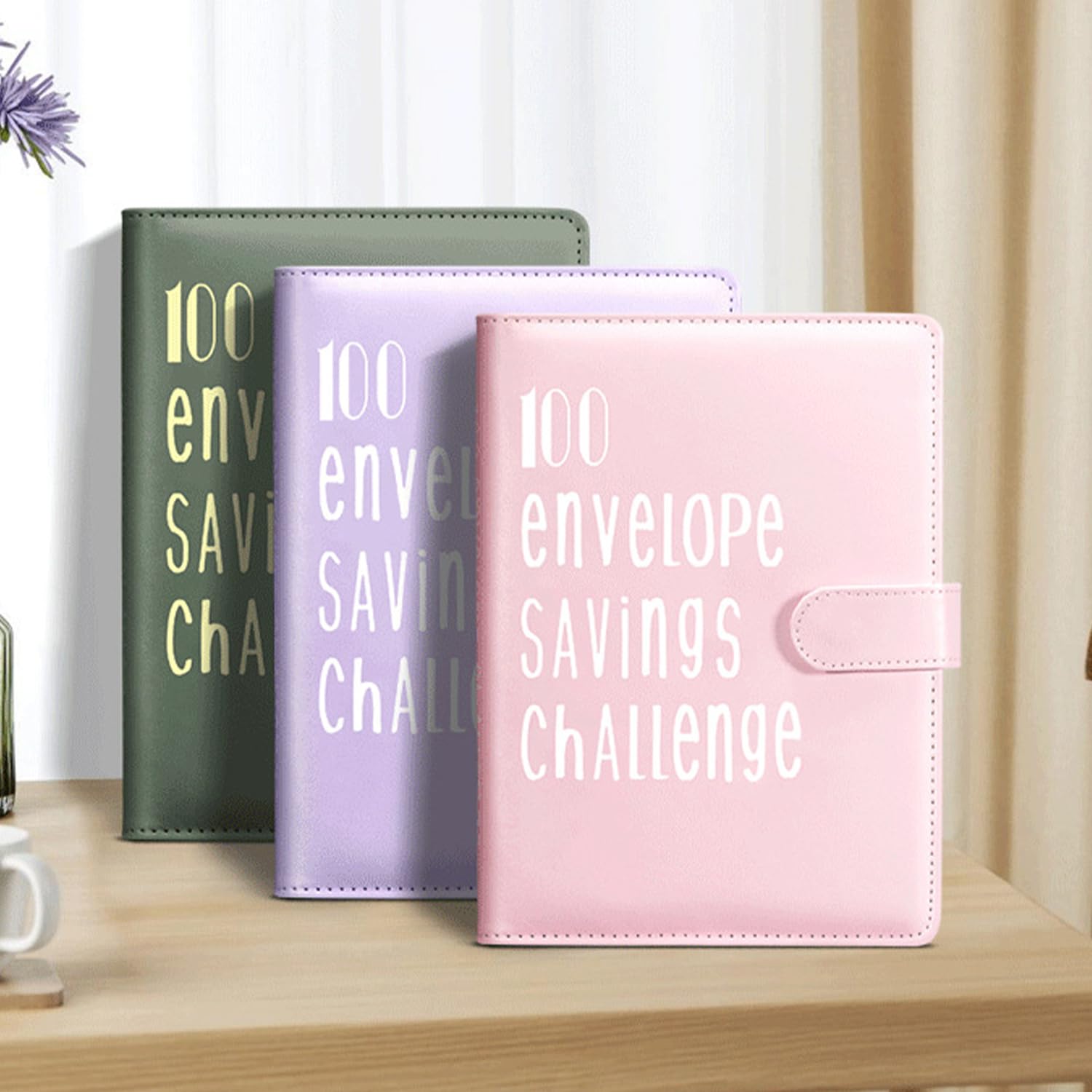 100 szt. opasek na wyzwania, segregator na wyzwania, Savings Challenges Binder, koperty Binder, organizer na książki z kopertami na gotówkę na 100 dni, dla par, biur, domu (kolor zielony)