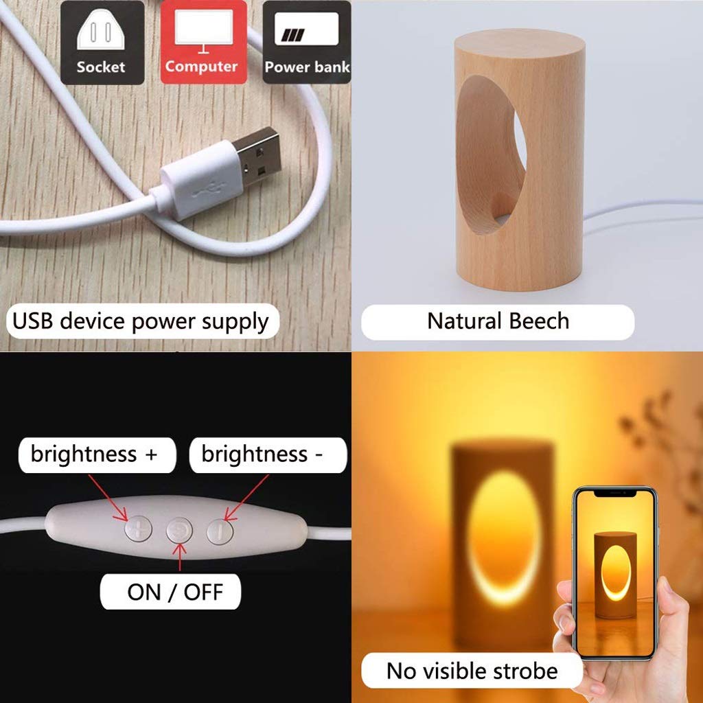 Lámparas de Mesa para Dormitorio Lámpara de Escritorio LED de Madera Luz de Noche para Dormitorio Luz de Carga USB Regulable Iluminación Creativa Hogar único Casa cálida