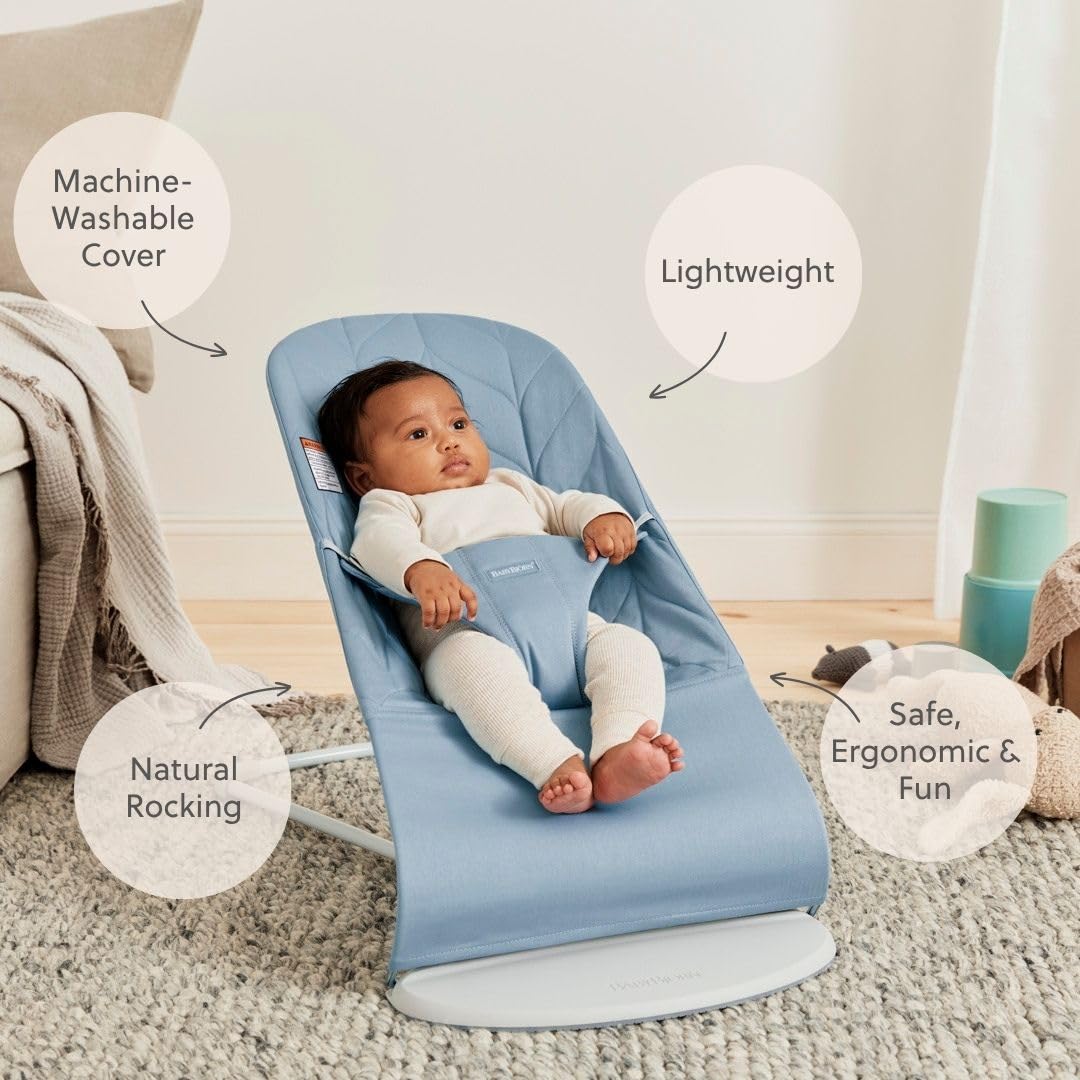 Amazon.com : BabyBjörn Bouncer Bliss, Blue, Woven, Petal Quilt | 2