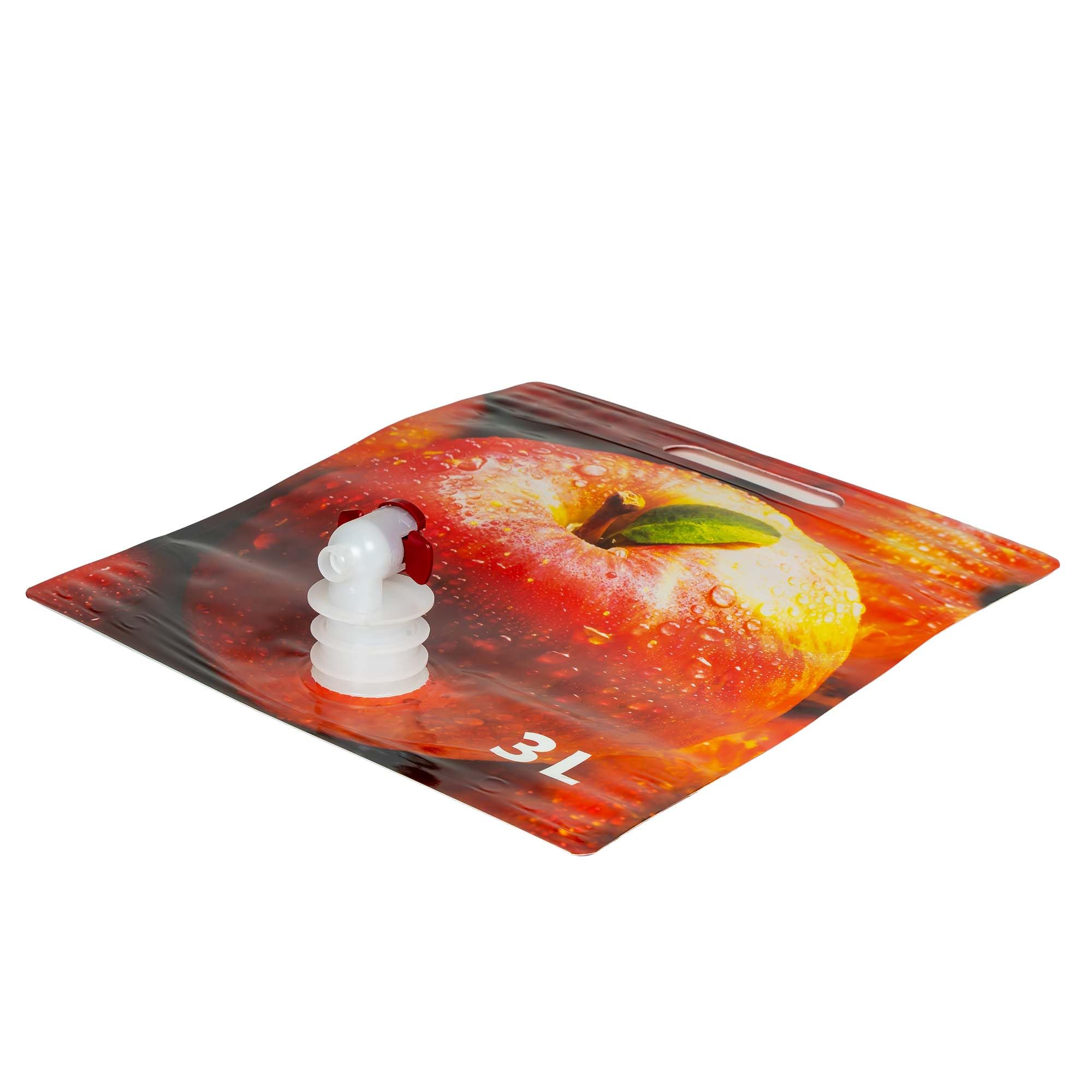 50 Stk. Standbeutel 3L mit Apfelmotiv – Bag in Box – Auslaufhahn & Tragegriff – BPA-frei – Ideal für Saft, Wein, Flüssigkeiten – Wiederverwendbarer Getränkebeutel