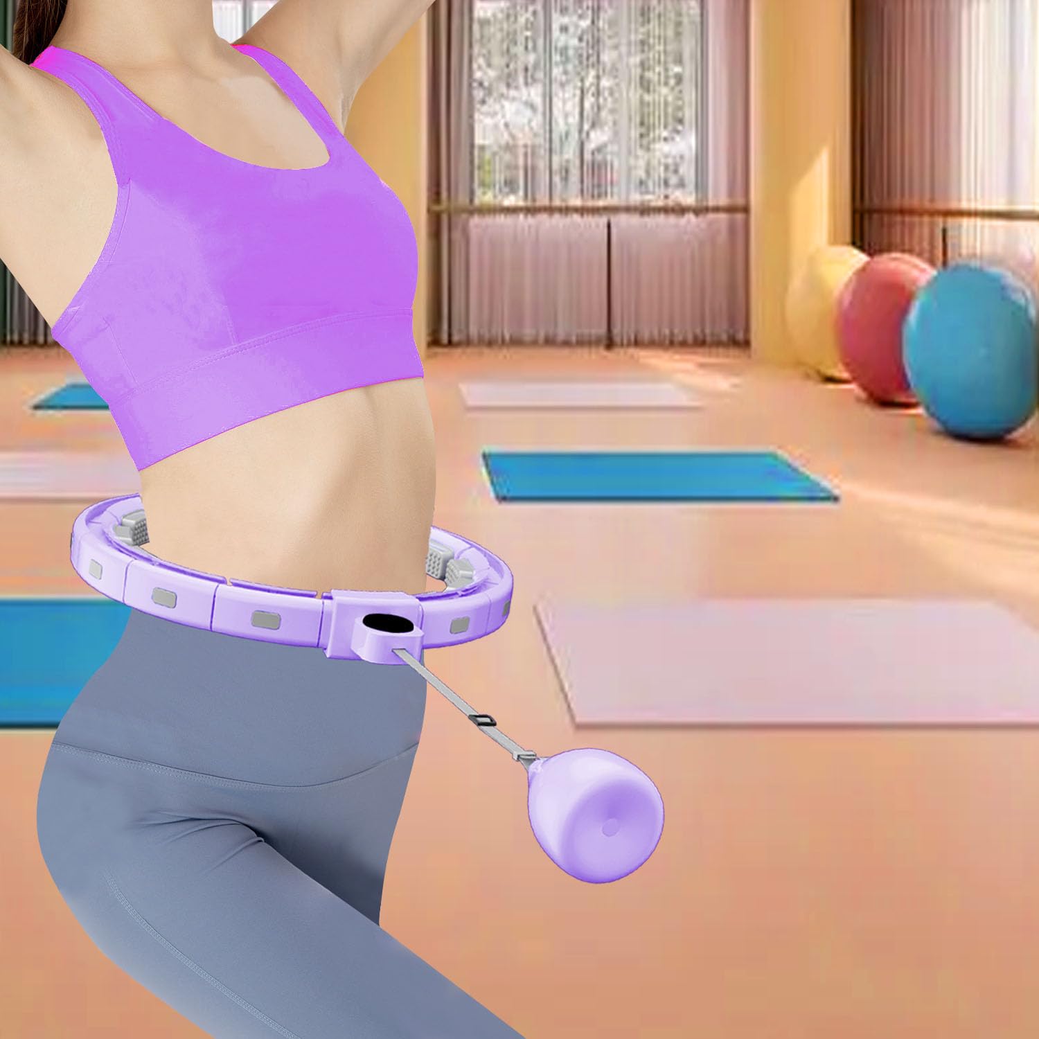 Hula Hoop Reifen Erwachsene, Hula Hoop mit Gewicht Kugel, Hoola Hoop zum Abnehmen, Hula Hoop Leise XXL 128CM, Hullahub Reifen, 18 Knoten, Einstellbar und Abnehmbar, Fitness Hula Hoop Reifen