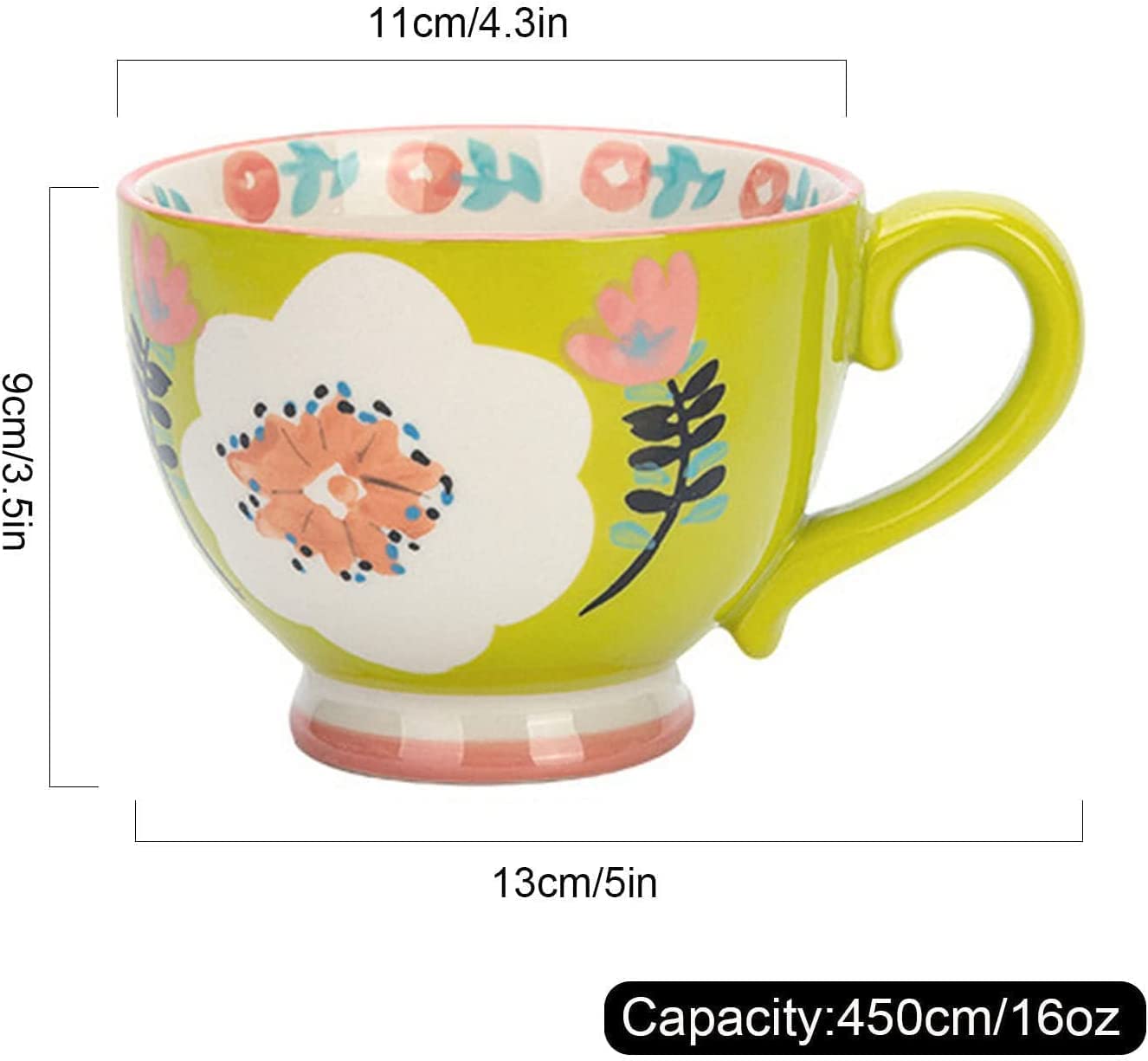 Tasses, cadeaux d'anniversaire, cadeaux de Noël, grande tasse à café en céramique for petit-déjeuner avec poignée, tasse en porcelaine à motif floral, café, lait, céréales, dessert, petit-déjeuner, cu