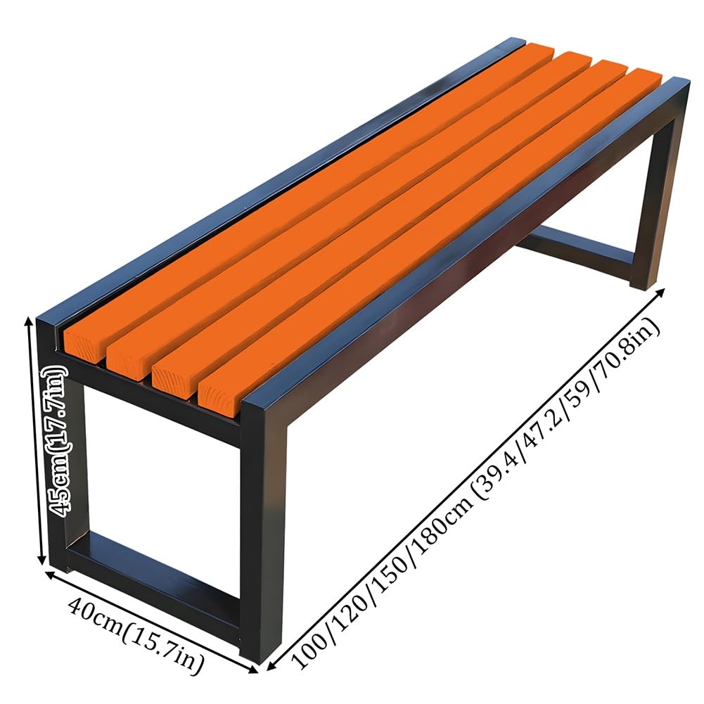 Wetterfeste Gartenbank für 2 Personen, rückenfrei, Holzterrassensitz, Metallrahmen, für Park, Hinterhof, Eingangsbereich, 150 cm, Kaffeeweiß