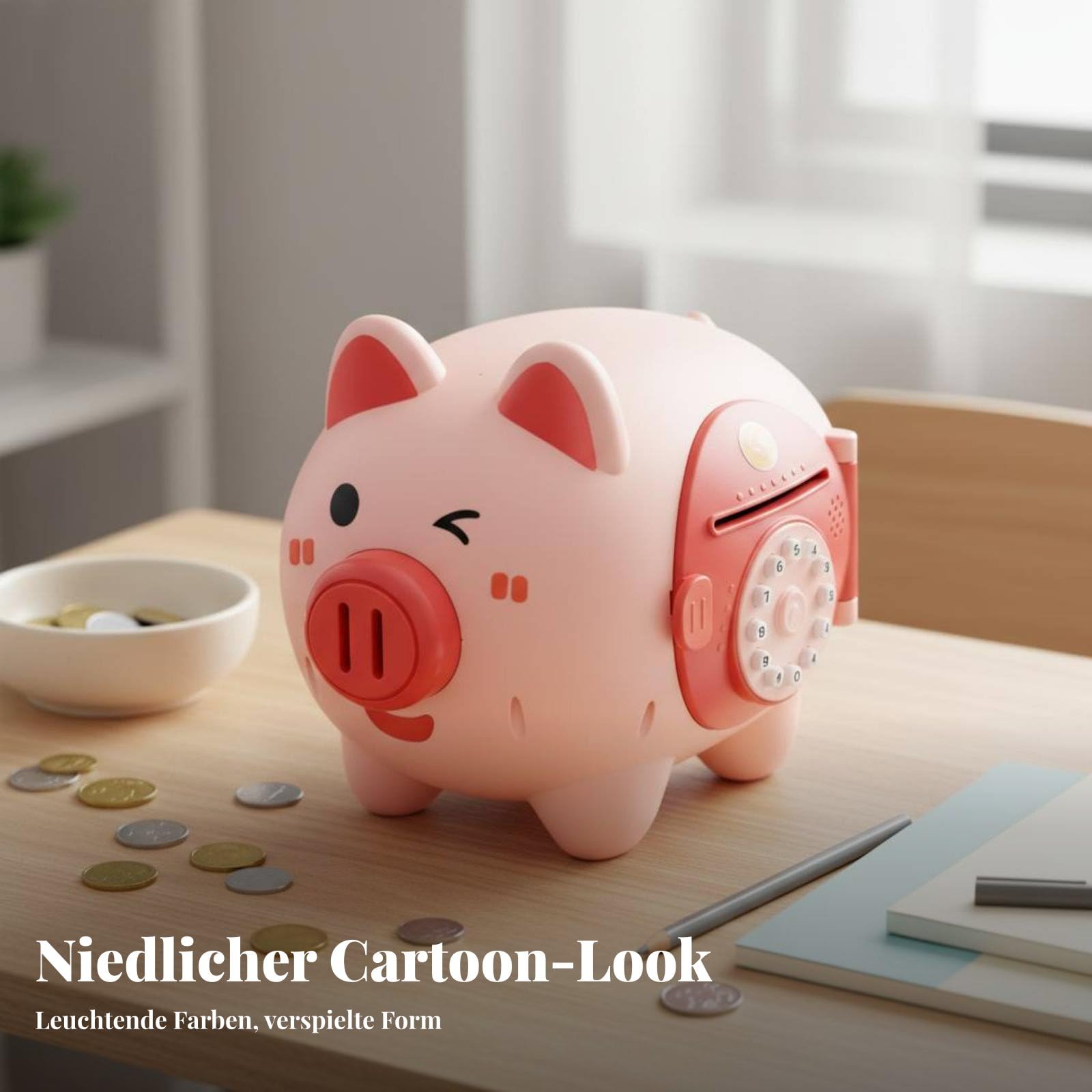 Tirelire Électronique Enfant Banquette Coffre Épargne Boîte Économies Banque Jouet avec orisée et Effets Sonores de Passe Personnalisable Pavé Simulé, Jaune