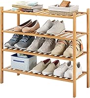 Vista 17 de Zapatero de bambú de 6 niveles para entrada, apilable, resistente, multifuncional, zapatero independiente para dormitorio, pasillo, armario