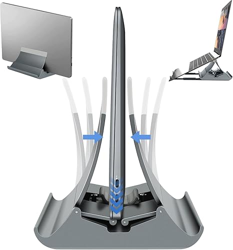 Miniatura 1 de Soporte vertical 2 en 1 para laptop de tamaño automático soporte ergonómico plegable inferior antideslizante soporte de bloqueo de gravedad que