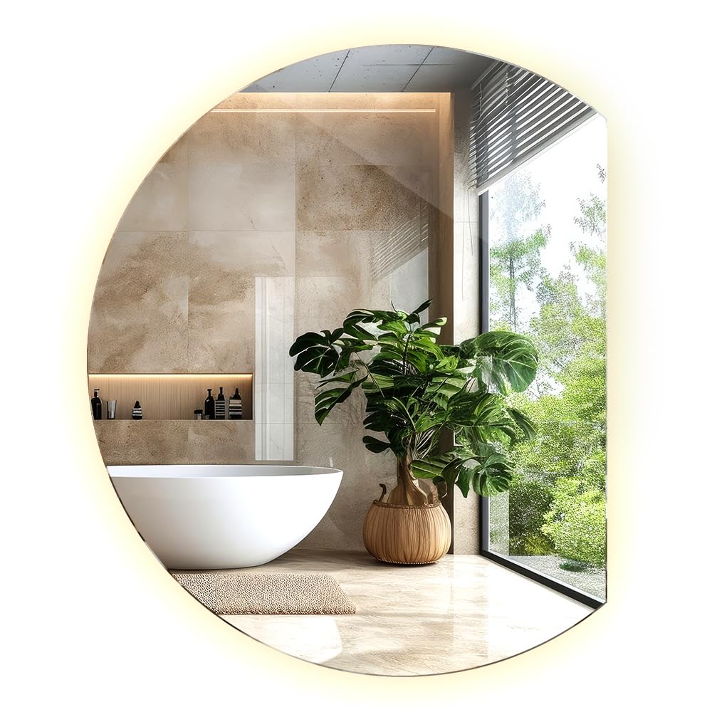 Tulup 3 Couleurs Miroir 74x90 cm Couleur Chaude de Maquillage avec Lumière Miroir Mural pour la Salle de Bains et la Cuisine LED Illuminé pour Le Salon Irrégulier Circulaire