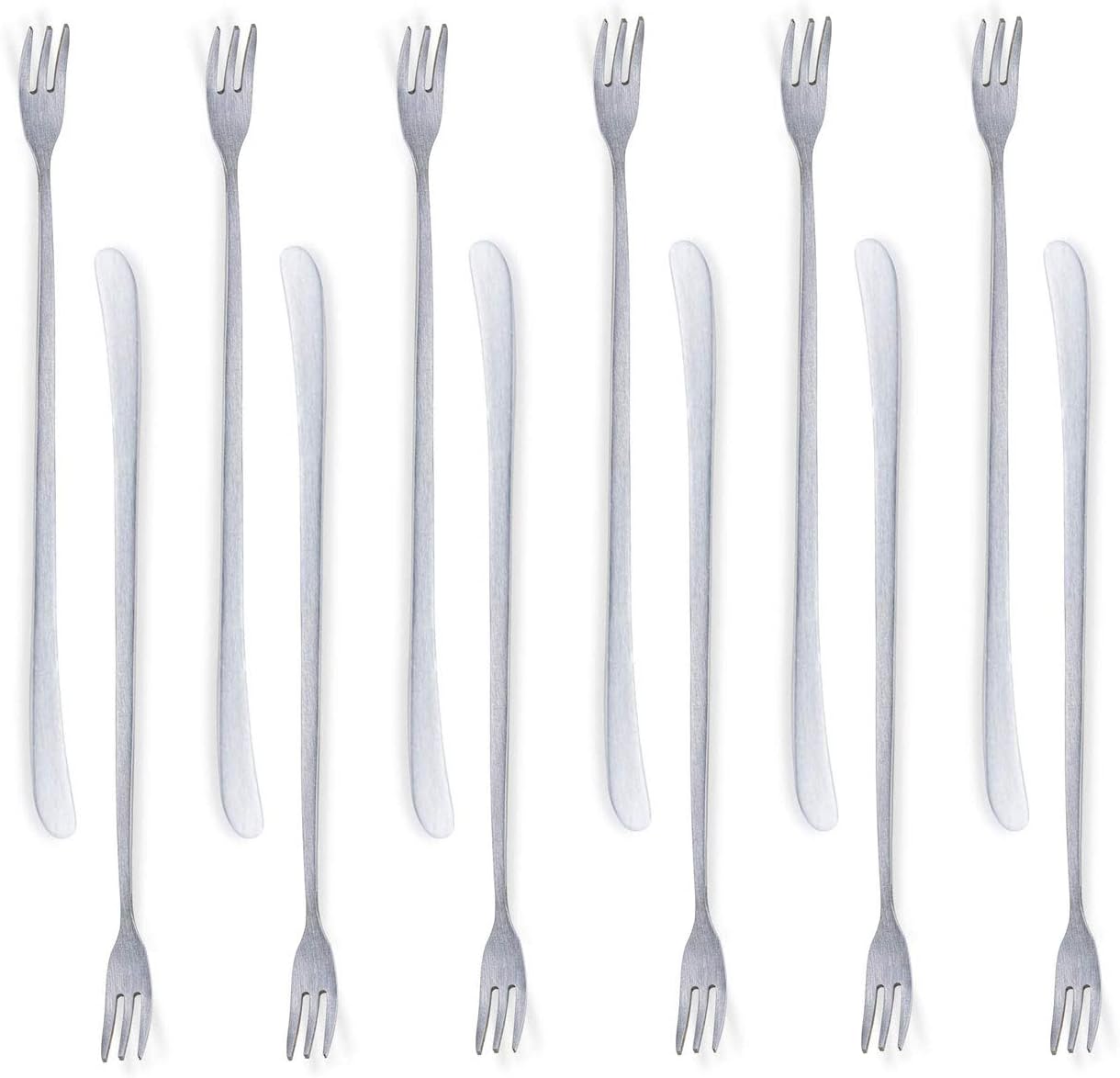 [JSeven] Long Handle Forks, Stainless Steel Dessert Forks, Fruits, Pickles Forks, Fancy Table Forks (12 Pcs)