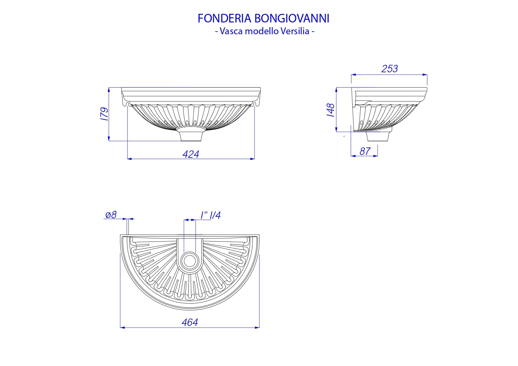 Fonderia Bongiovanni |Vasca a muro modello Versilia| fontana da giardino esterno | lavello a parete | fontanella giardino | in alluminio colore grigio ghisa per casa giardino
