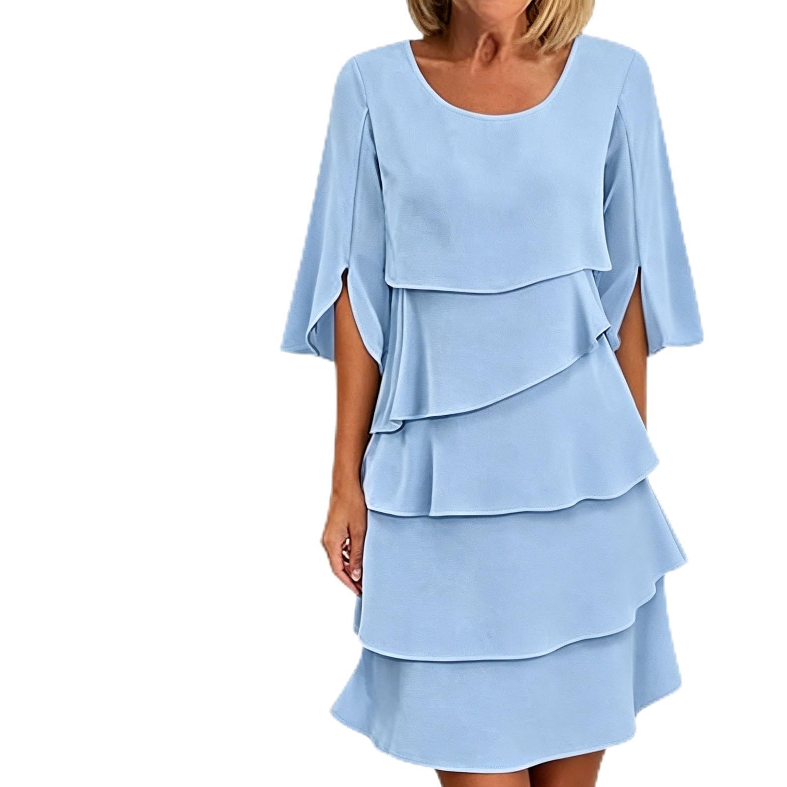 Generico Abito da Donna Elegante con Maniche A Balze A più Strati, Stile Disinvolto per Ogni Occasione, Abiti Morbidi E Fluenti con Scollo Ampio, Abito Elegante
