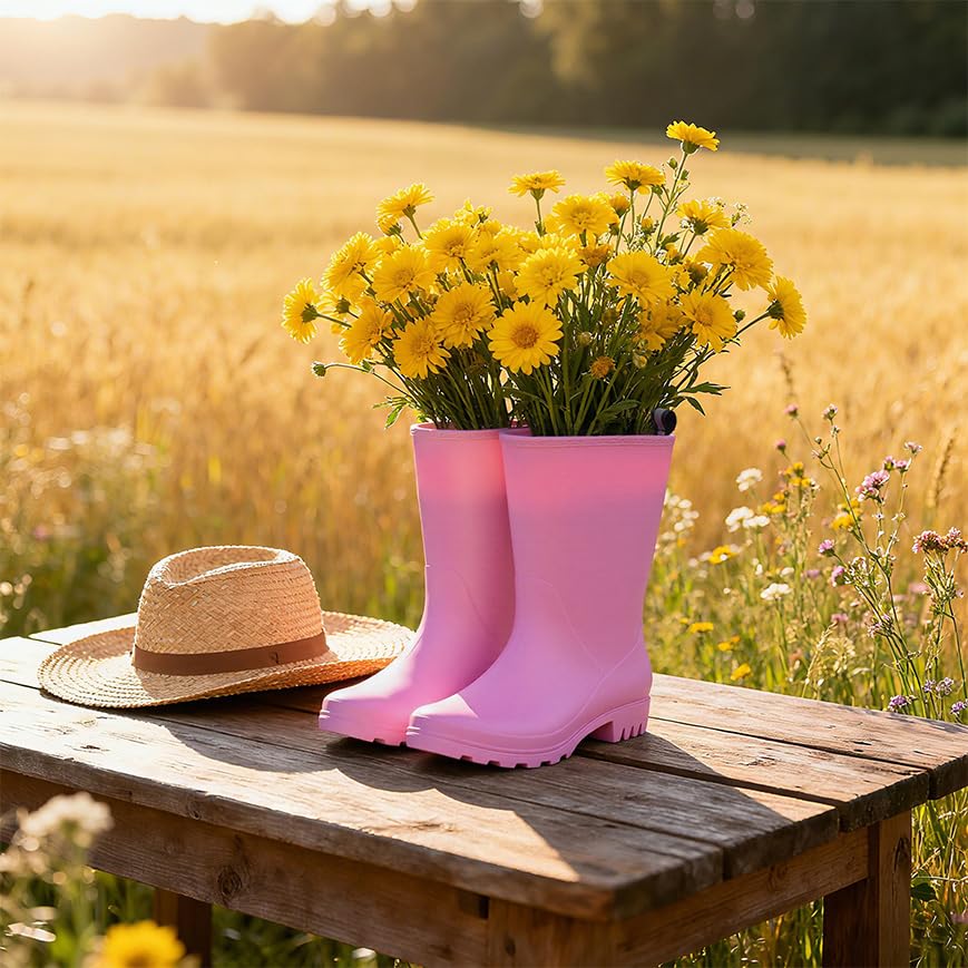 Image of HISEA Women Rubber Boots Wide Calf Rain Boots Matte Surface Waterproof PVC Rubber Rain Boot Mid Height Rain Shoes for Outdoor Gardening Work Walking