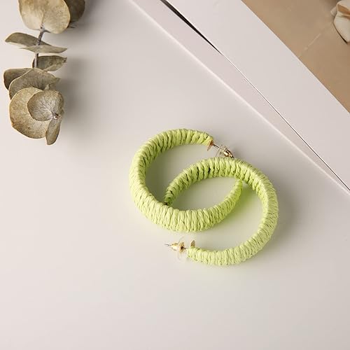 Miniatura 6 de Aretes de rafia para mujer, aretes bohemios de playa, hechos a mano, trenzados, geométricos, aretes colgantes