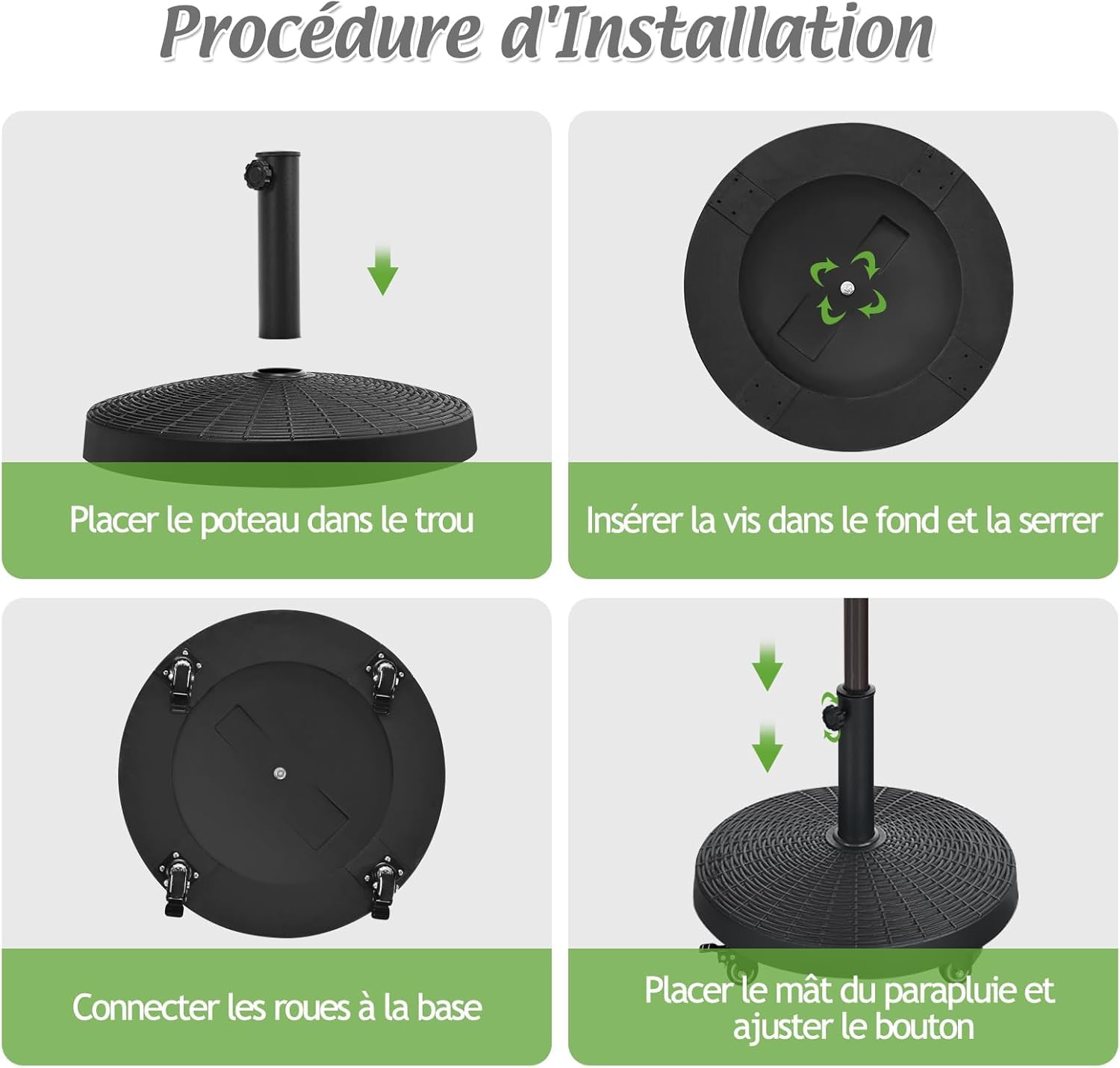 GOPLUS Pied de Parasol avec roulettes Flexibles en Résine, Support de Parasol Mobile Extérieur, Convient pour Poteaux de Parasol de Φ 38/48 MM,pour Jardin, Terrasse, Plage