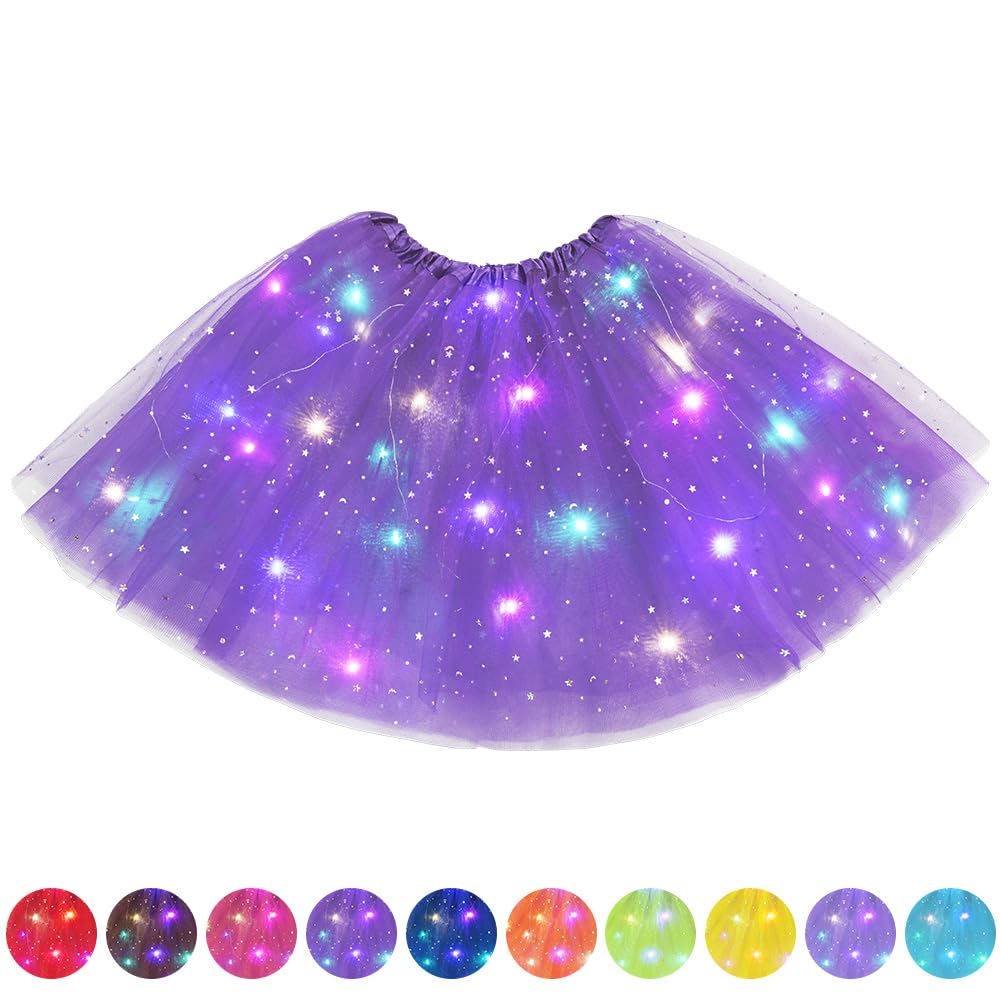 AYBUY Tüllrock Damen LED Tütü Erwachsene, Tutu mit Futter, Erwachsen Tutu Party für Fasching Karneval Ballett Dress Halloween Kostüm Karneval Motto Party, 40CM (Tiefes Lila)