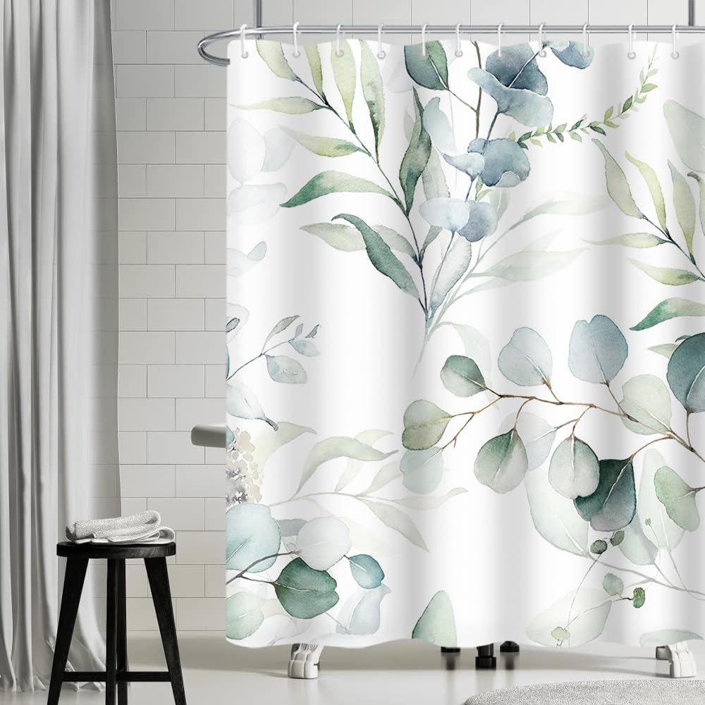 Uiiooazy Cortina de Ducha de Hoja Eucalipto, Cortinas de Ducha Verde Oro Abstracto Planta Cortinas de Baño Antimoho Impermeable Lavable Tejido de Poliéster Cortina Ducha con Ganchos 90x180cm — view 139