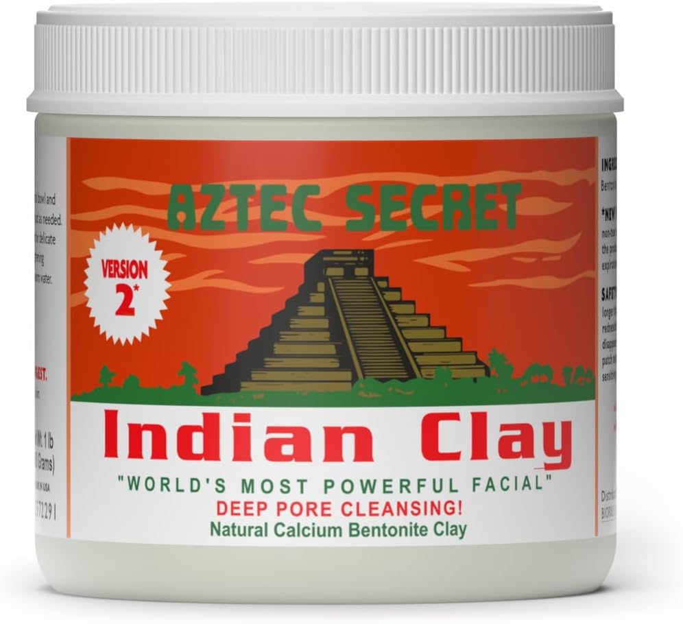 – Indian Clay - Deep Pore Cleansing Facial & Body Mask, Natural Calcium Bentonite Clay, Version 2, Unscented, 450 g