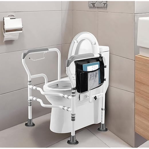 Heavy Duty Bathroom Toilet Safety Frame (400 lbs), Stand Alone Toilet Rail,Toilet Assist Grab Bar Handles for Elderly, Handicap, Disabled, Adjustable Width & Height, Fit Any Toilet - LEACHOI