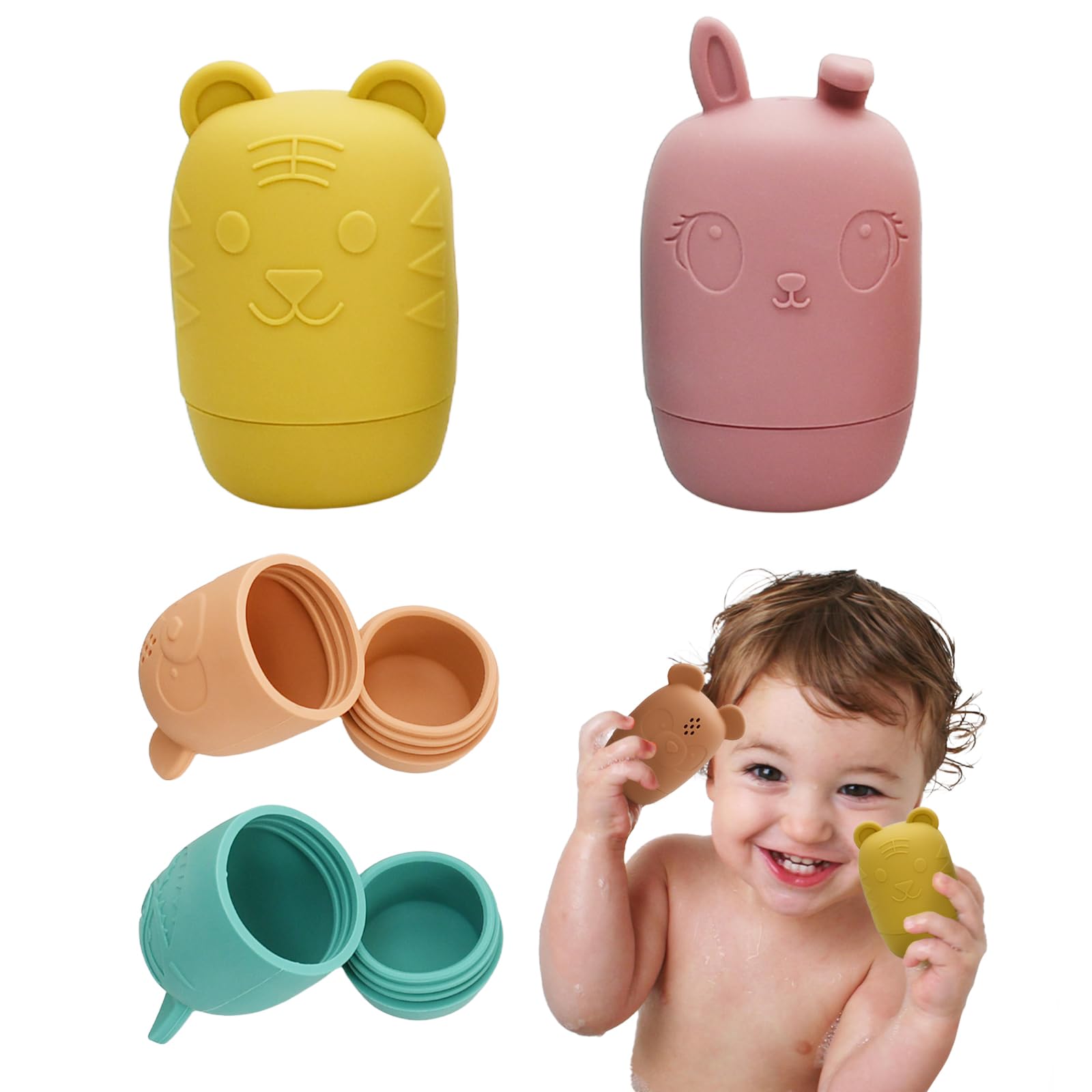 Baby Bath Toys Silicone, 4 Pack Soft Animal Kids Water Play Toys for Babies 6-12 Months, Bathtub Toy for Toddlers 1-3, Educational Floating Pool Toy for Kids, Birthday Gifts for Boys Girls