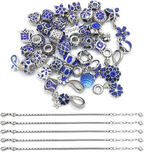 Miniatura 7 de Cuentas mixtas de 40 piezas, dijes para hacer joyas, cuentas de aleación de agujero grande con pedrería, colores y estilos variados al azar, Metal